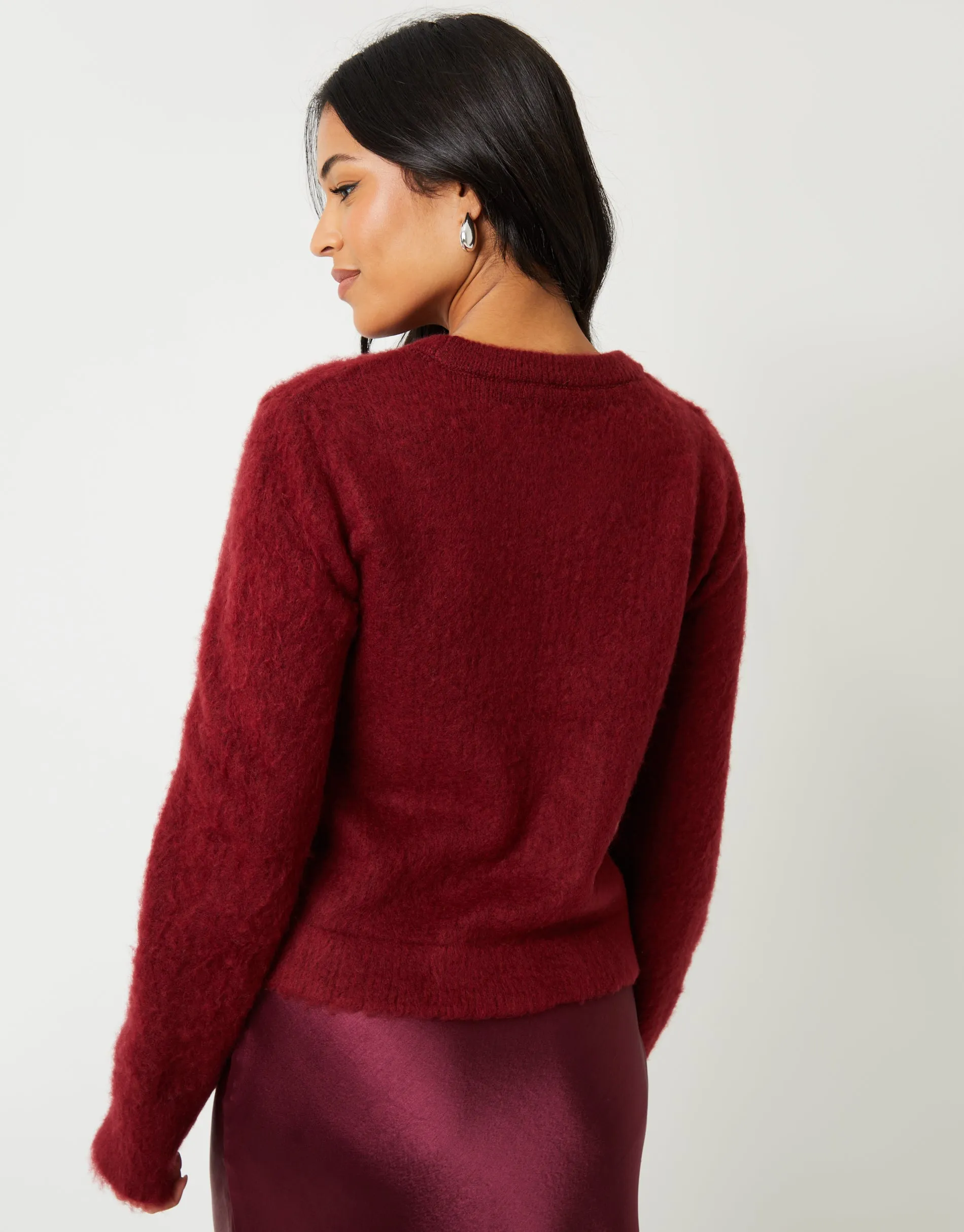 Women's Burgundy Brushed Knitted Jumper sold by Threadbare product image thumbnail 3