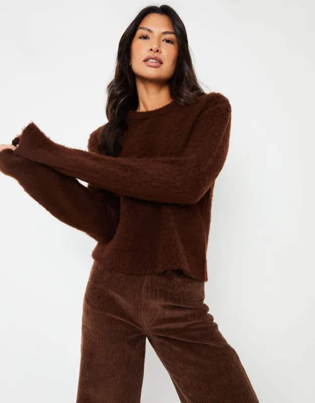 Threadbare Women's Chocolate Brown Brushed Knitted Jumper sold by Threadbare