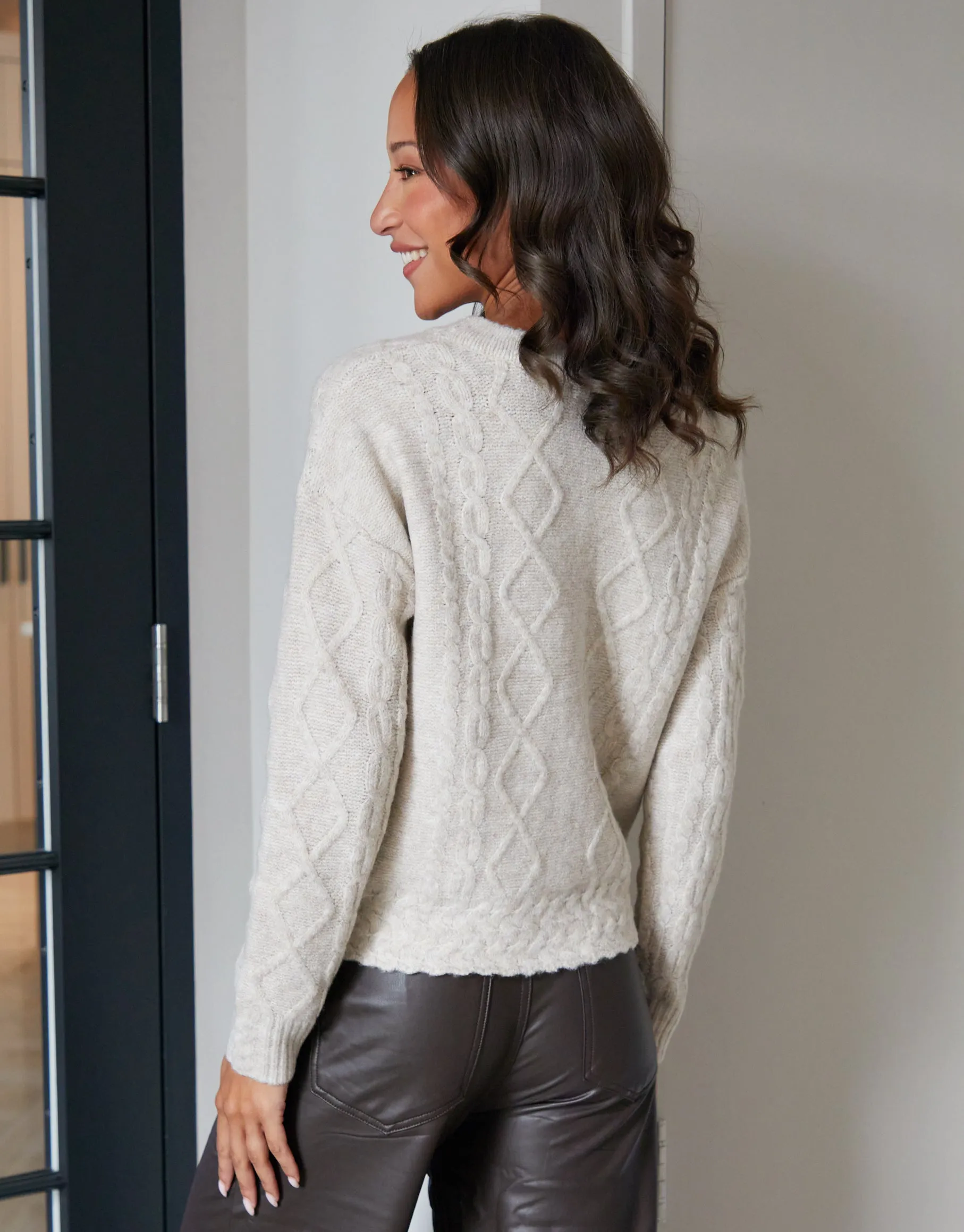 Threadbare Women's Ecru Bow Detail Cable Knit Cardigan sold by Threadbare product image thumbnail 4