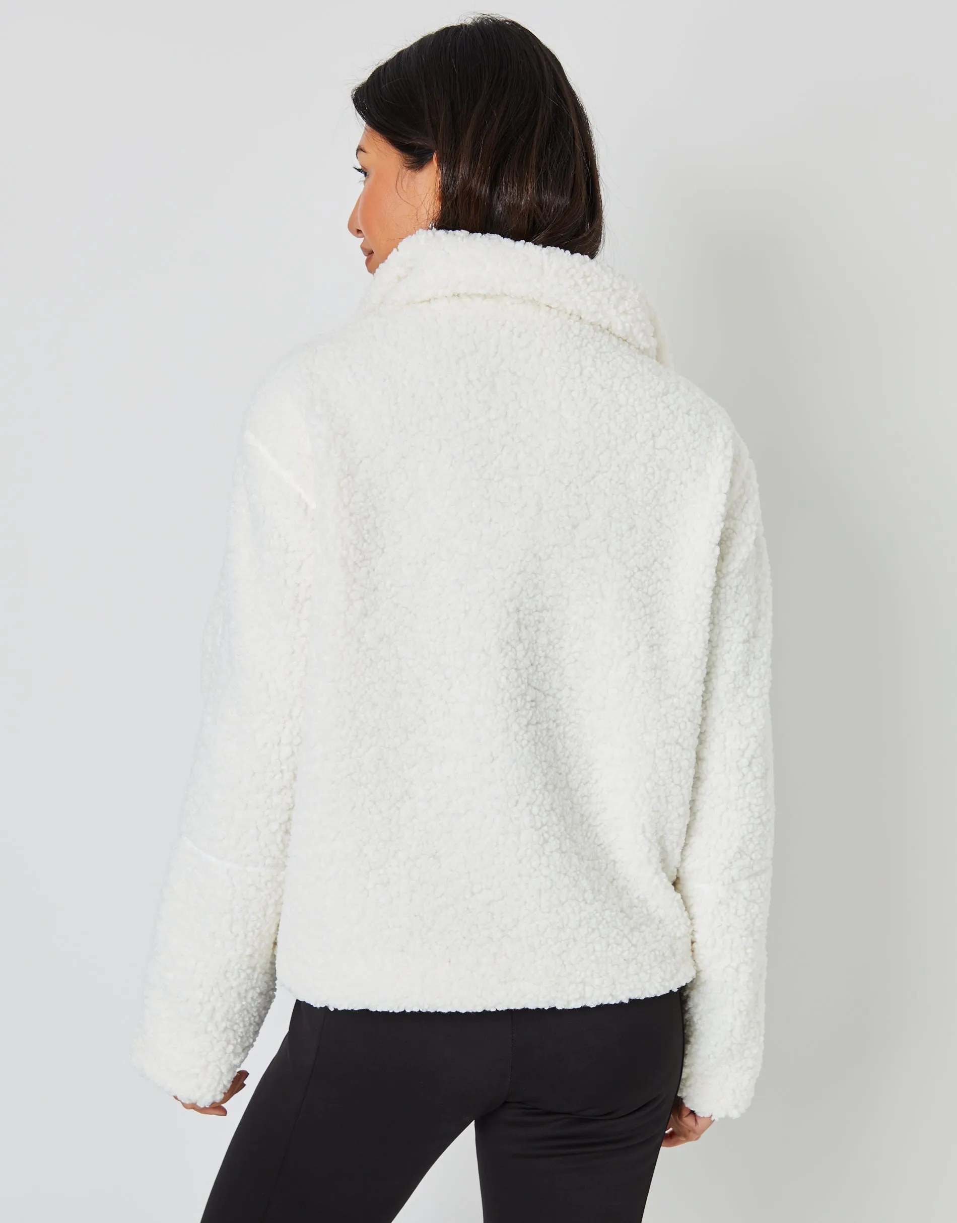 White Funnel Neck Zip-Up Borg Fleece sold by Threadbare product image thumbnail 2