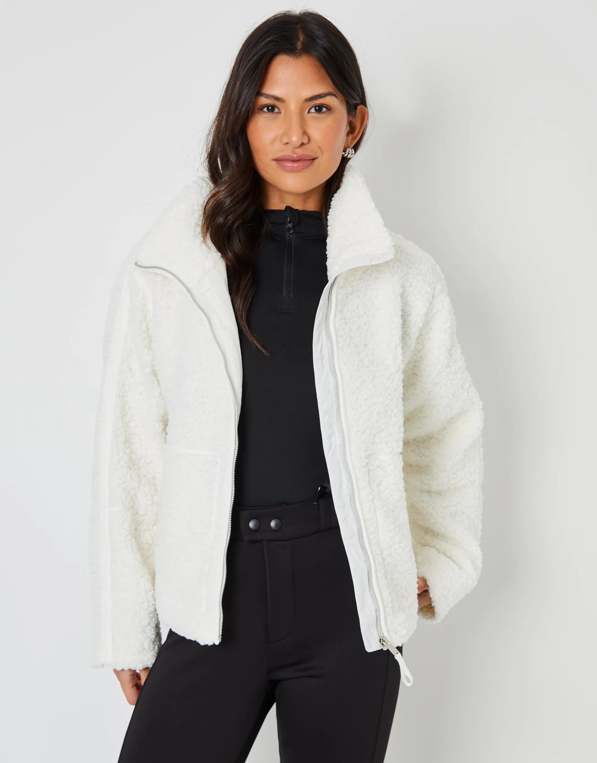 White Funnel Neck Zip-Up Borg Fleece sold by Threadbare product image thumbnail 3