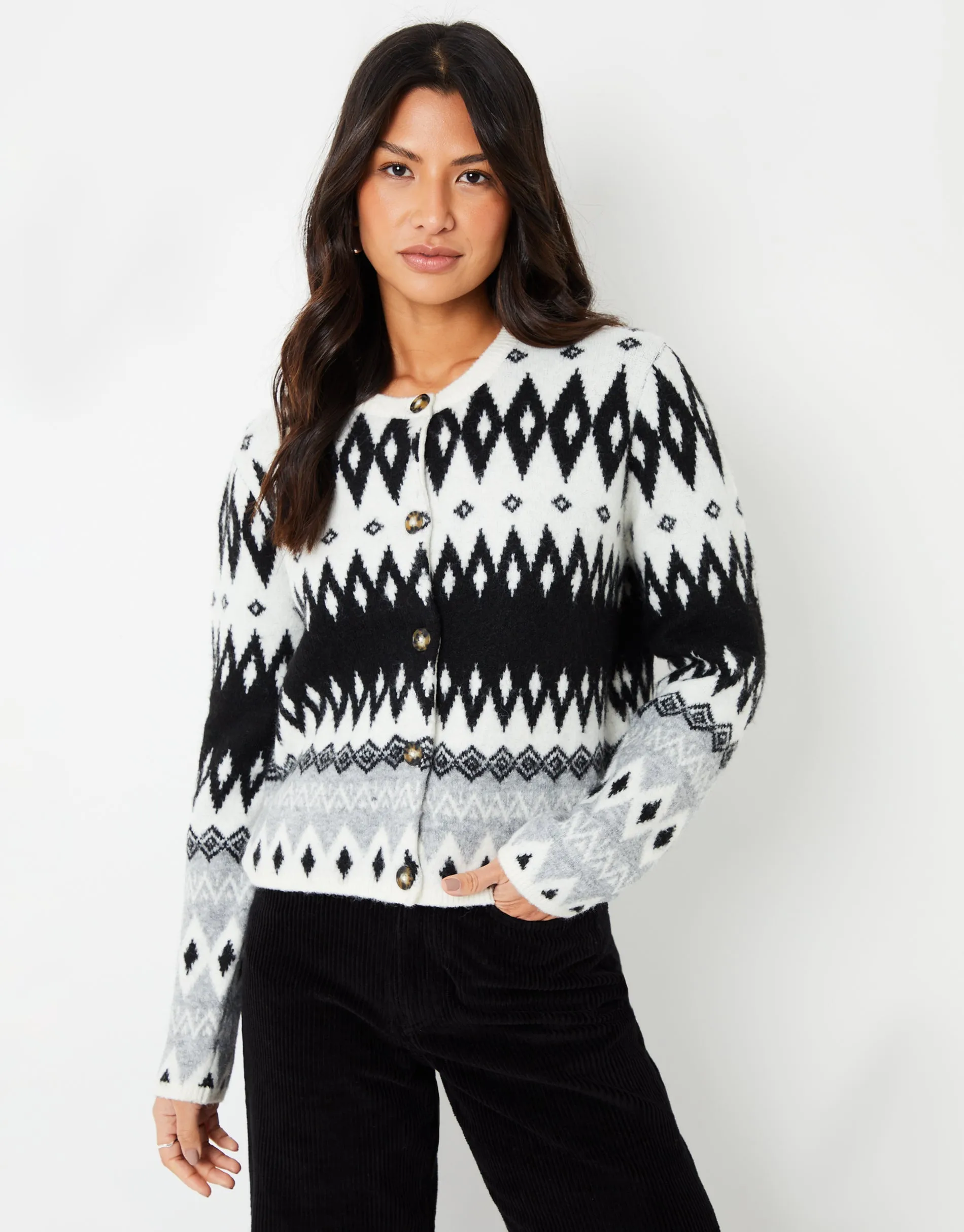 Threadbare Women's Black Fairisle Knitted Button Up Cardigan sold by Threadbare product image thumbnail 2