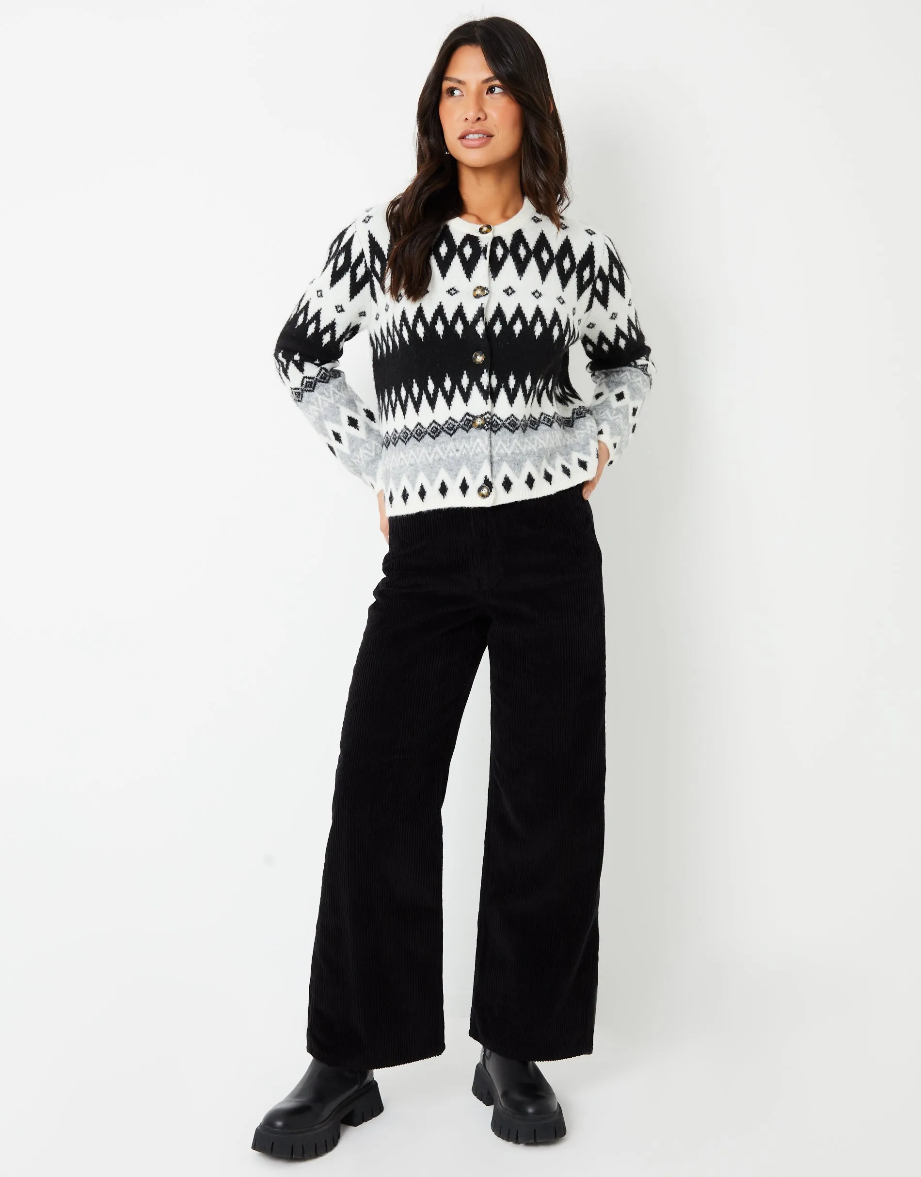 Threadbare Women's Black Fairisle Knitted Button Up Cardigan sold by Threadbare product image thumbnail 3