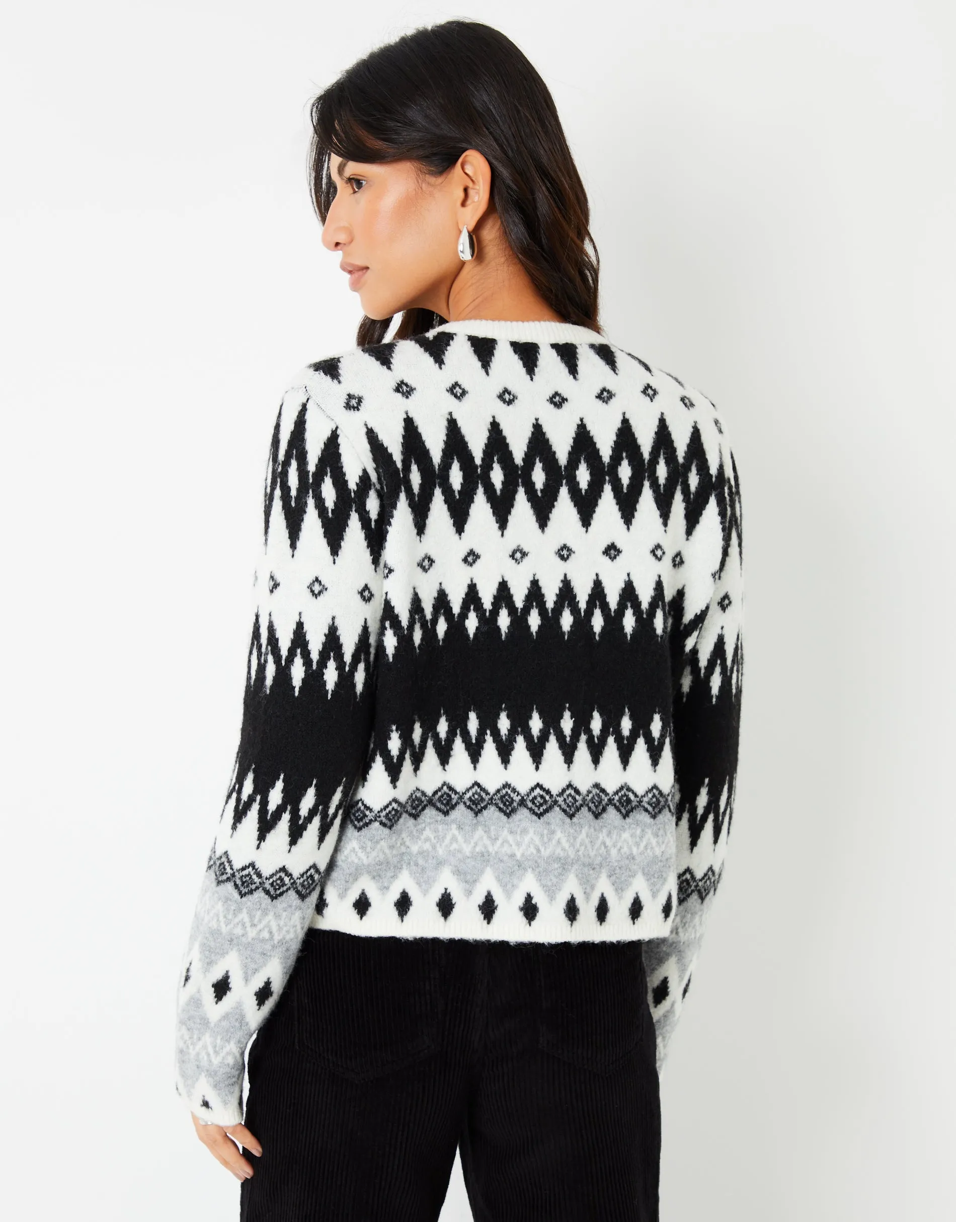 Threadbare Women's Black Fairisle Knitted Button Up Cardigan sold by Threadbare product image thumbnail 5