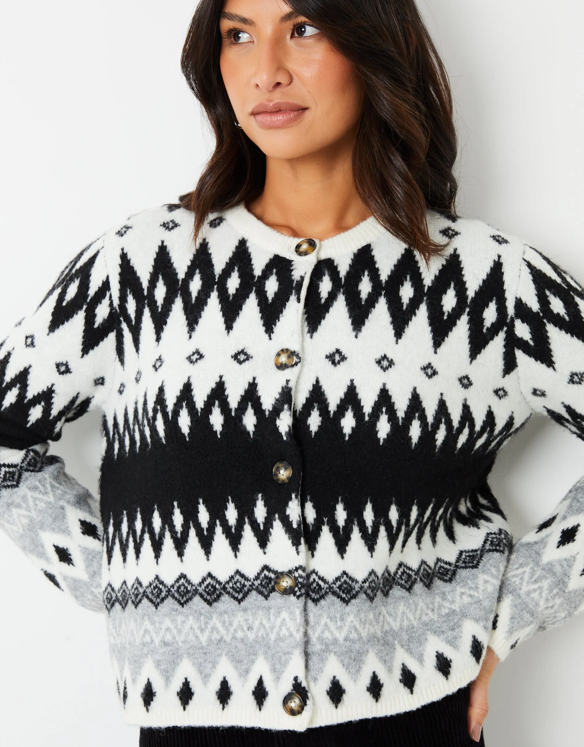 Threadbare Women's Black Fairisle Knitted Button Up Cardigan sold by Threadbare product image thumbnail 4