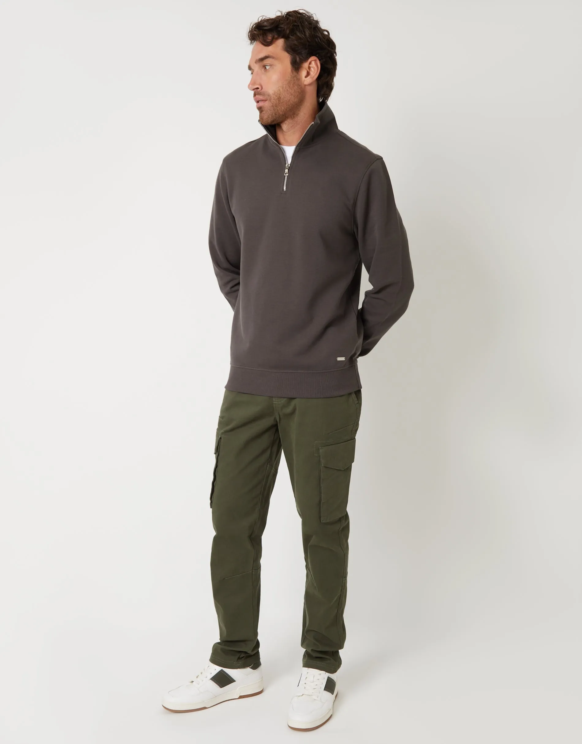 Grey Pique Quarter Zip Funnel Neck Sweatshirt sold by Threadbare product image thumbnail 3