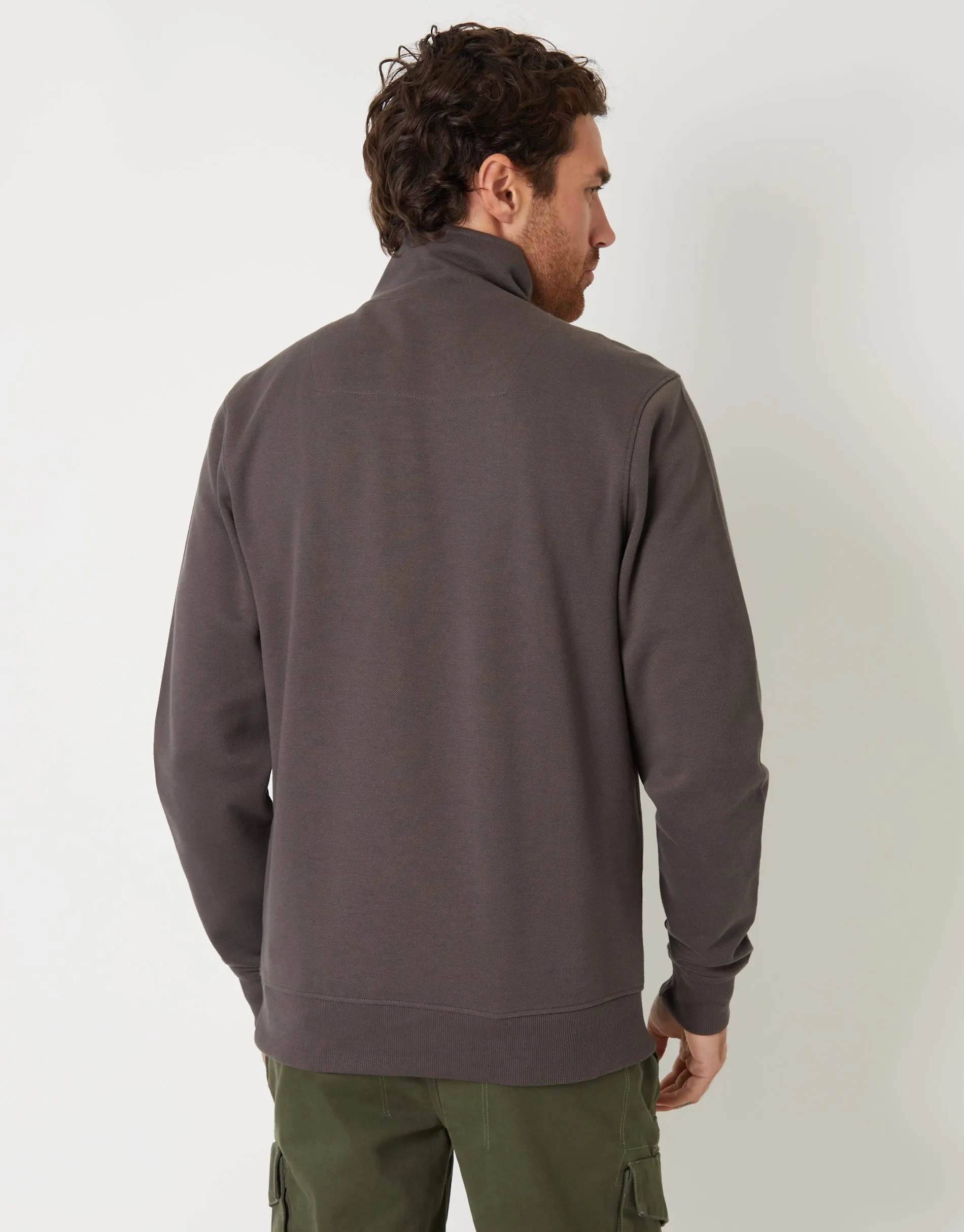 Grey Pique Quarter Zip Funnel Neck Sweatshirt sold by Threadbare product image thumbnail 2