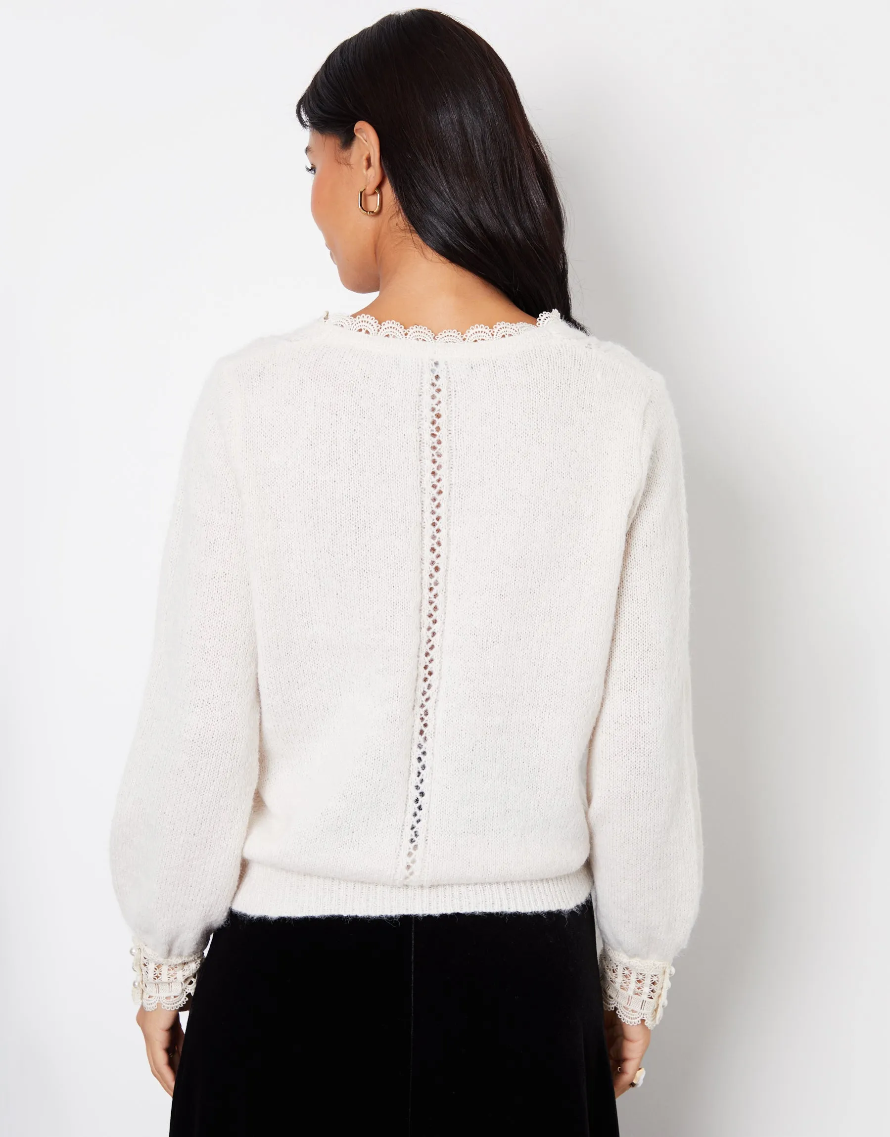 Women's Ecru Lace Trim V Neck Knitted Jumper sold by Threadbare product image thumbnail 2