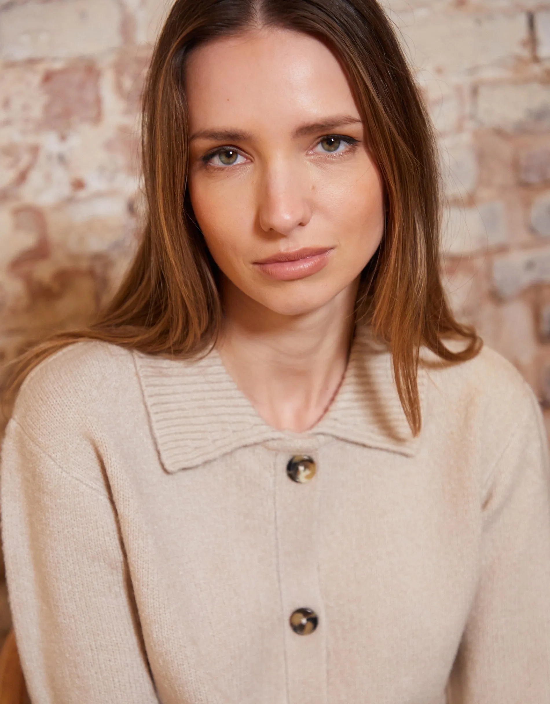 Women's Beige Cropped Collared Knitted Cardigan sold by Threadbare product image thumbnail 5