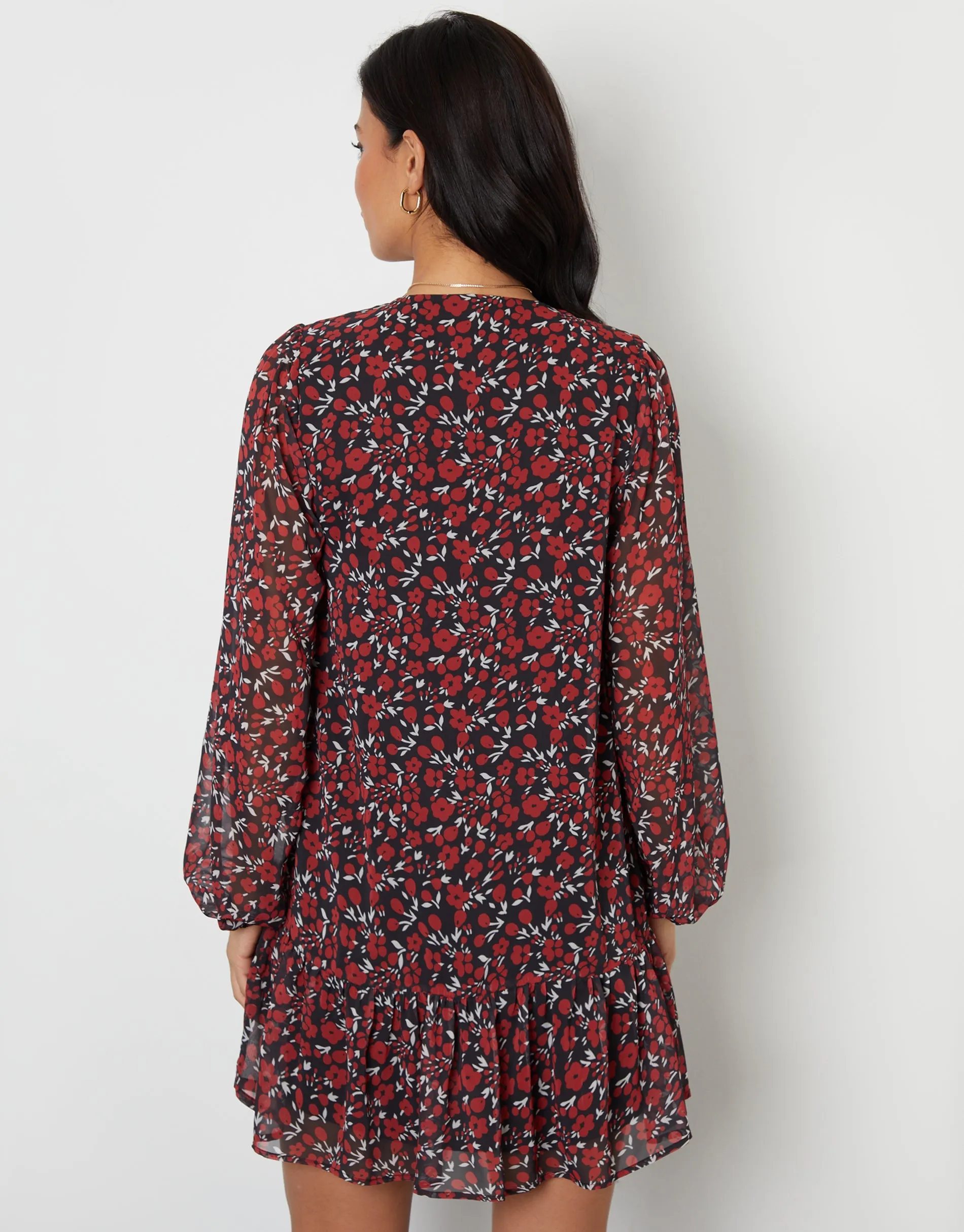 Threadbare Women's Red Floral Tie Front Ruffle Mini Dress sold by Threadbare product image thumbnail 4