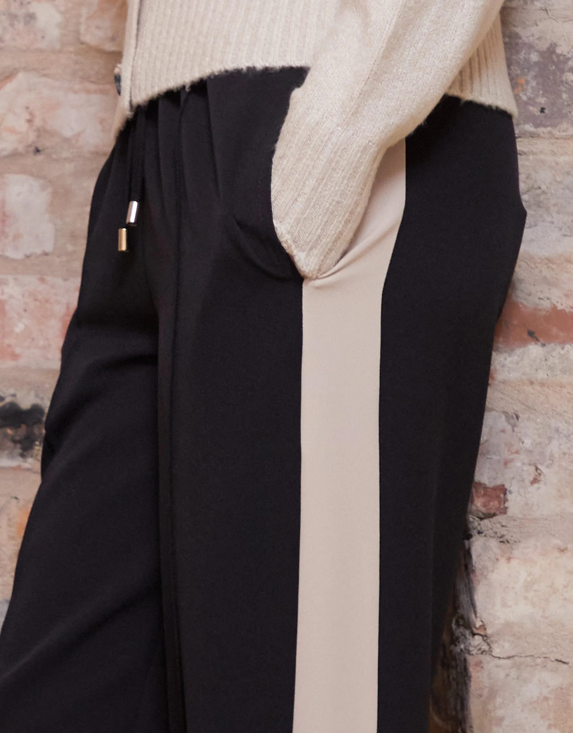 Women's Black Side Stripe Pull On Wide Leg Trousers sold by Threadbare product image thumbnail 3