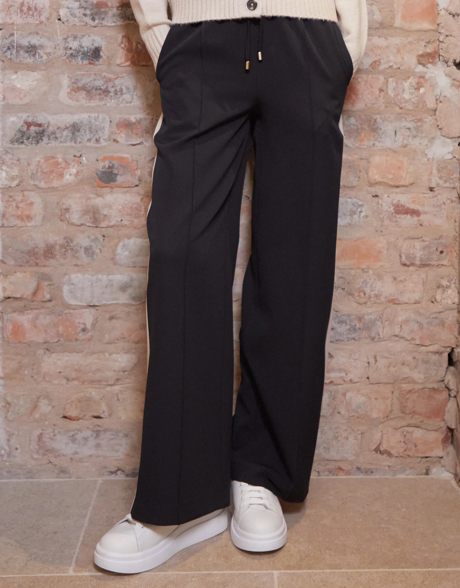 Women's Black Side Stripe Pull On Wide Leg Trousers sold by Threadbare product image thumbnail 2
