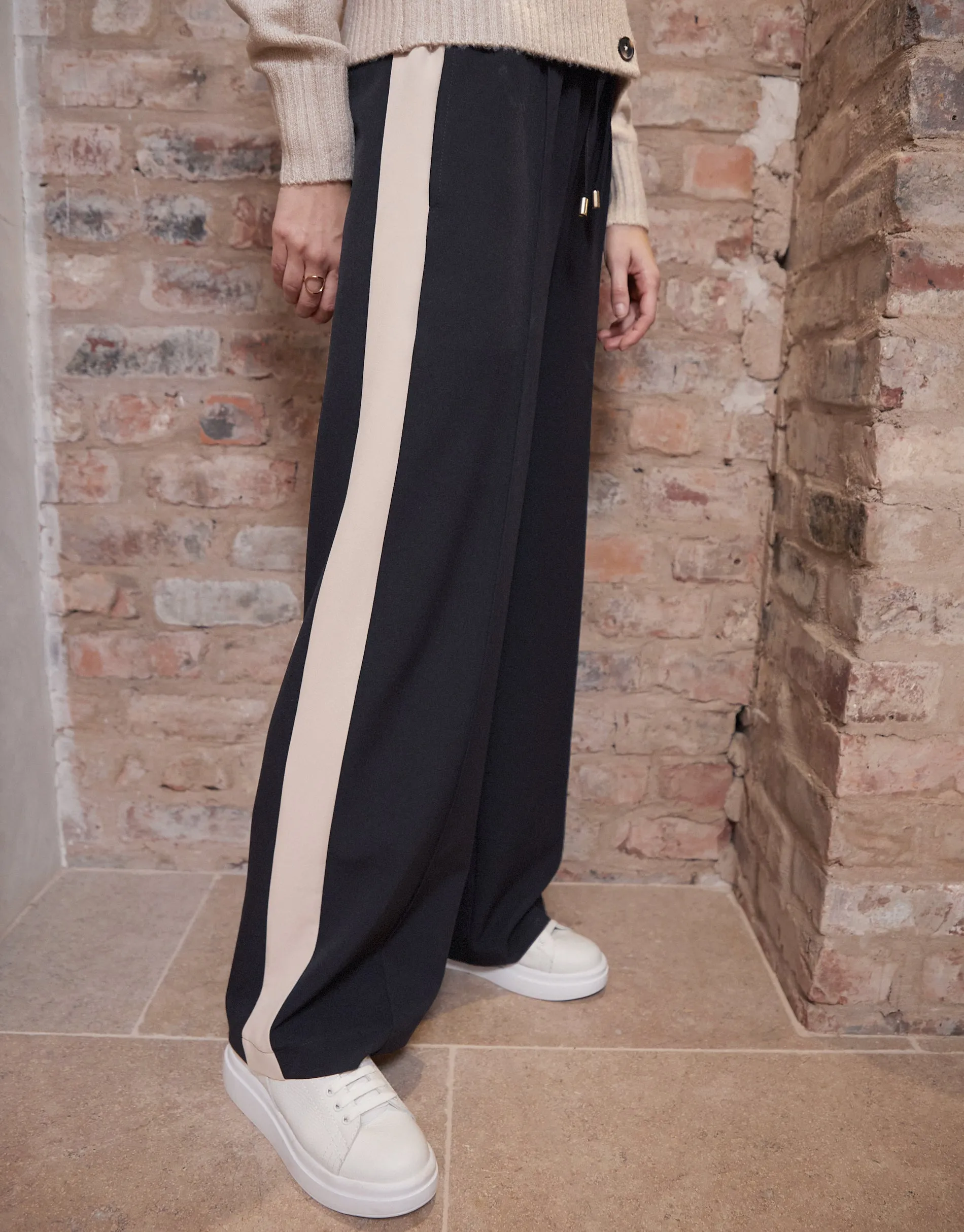 Women's Black Side Stripe Pull On Wide Leg Trousers sold by Threadbare product image thumbnail 5