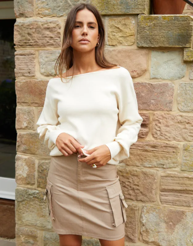 Women's Stone Utility Cargo Mini Skirt sold by Threadbare