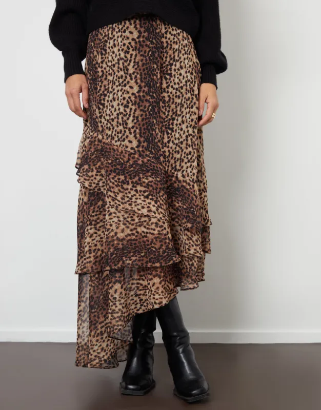 Threadbare Women's Leopard Print Chiffon Ruffled Maxi Skirt sold by Threadbare