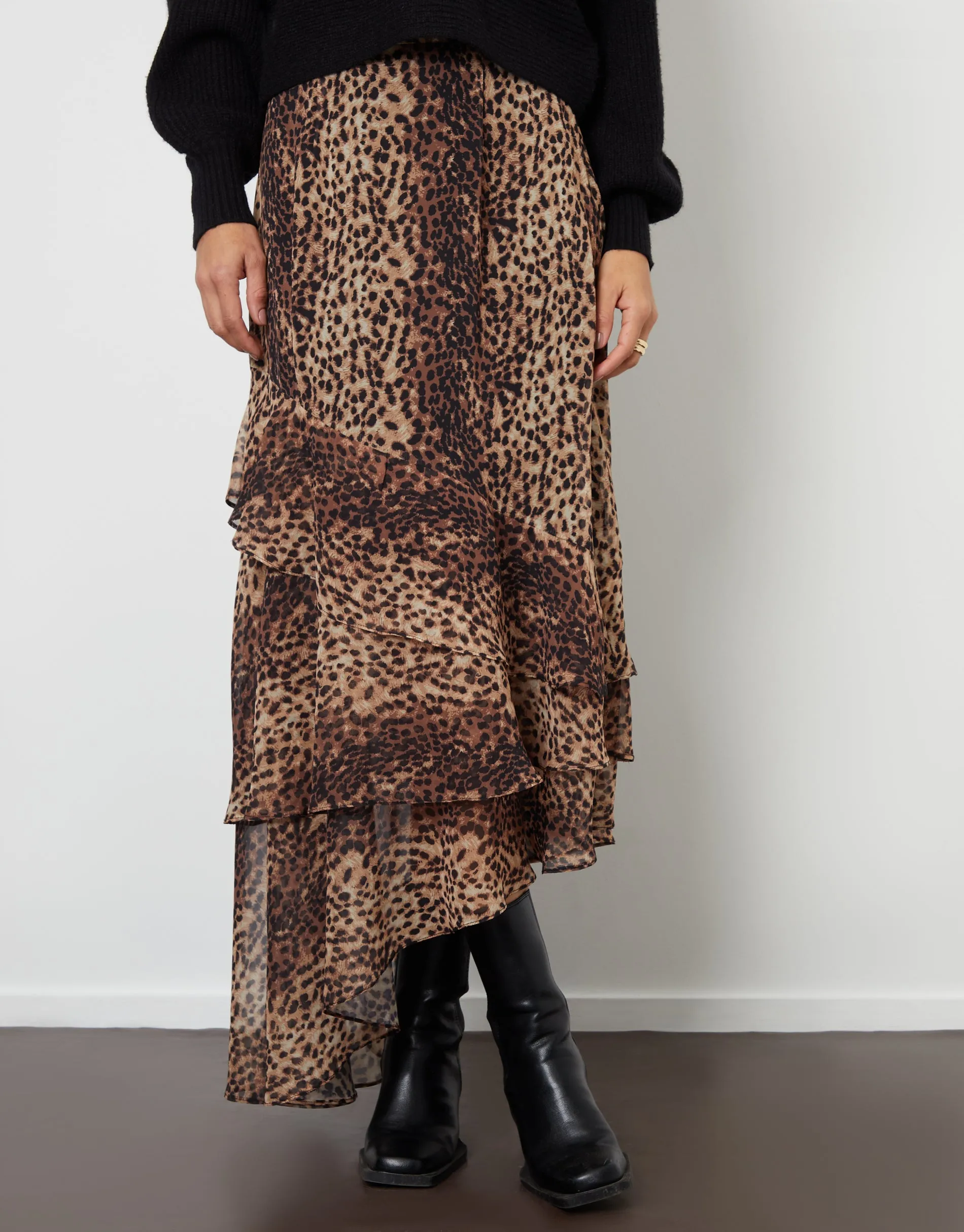 Threadbare Women's Leopard Print Chiffon Ruffled Maxi Skirt sold by Threadbare