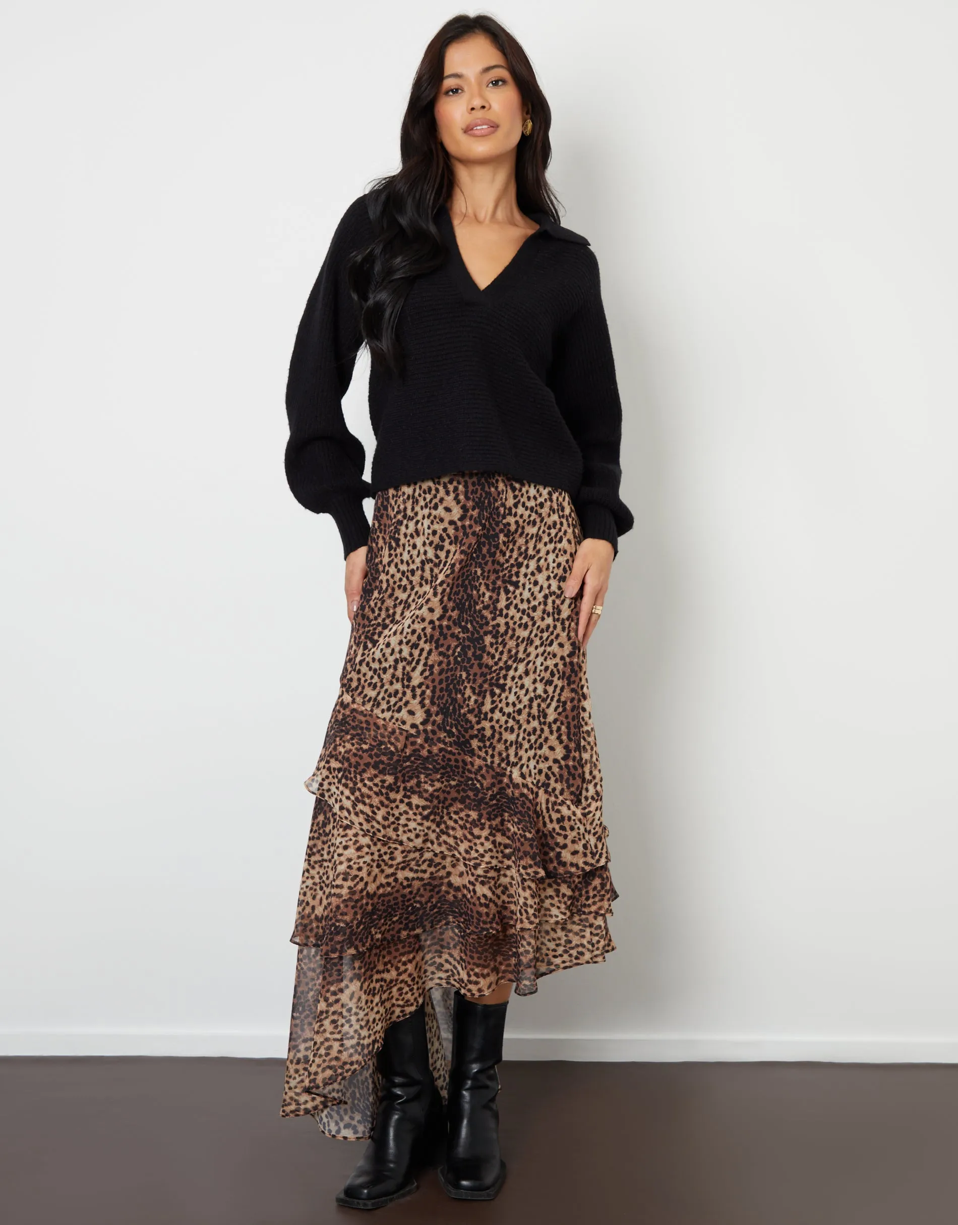 Threadbare Women's Leopard Print Chiffon Ruffled Maxi Skirt sold by Threadbare product image thumbnail 2