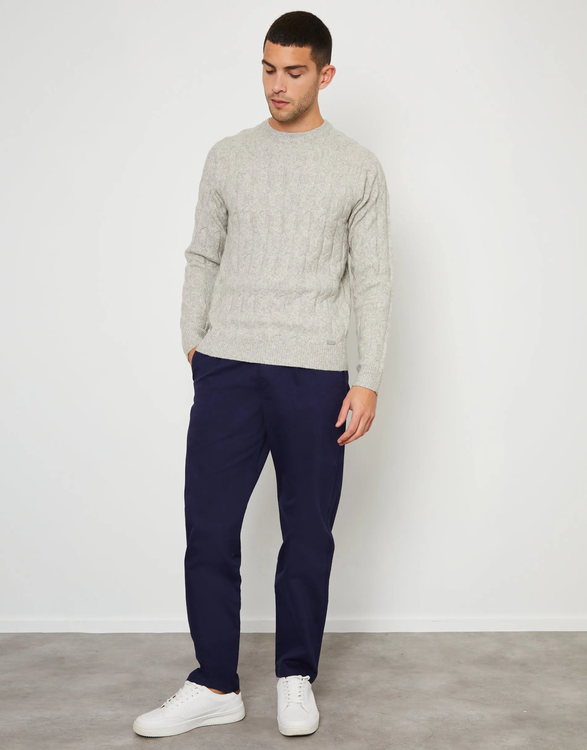 Navy Straight Leg Pleated Chino Trousers sold by Threadbare product image thumbnail 3