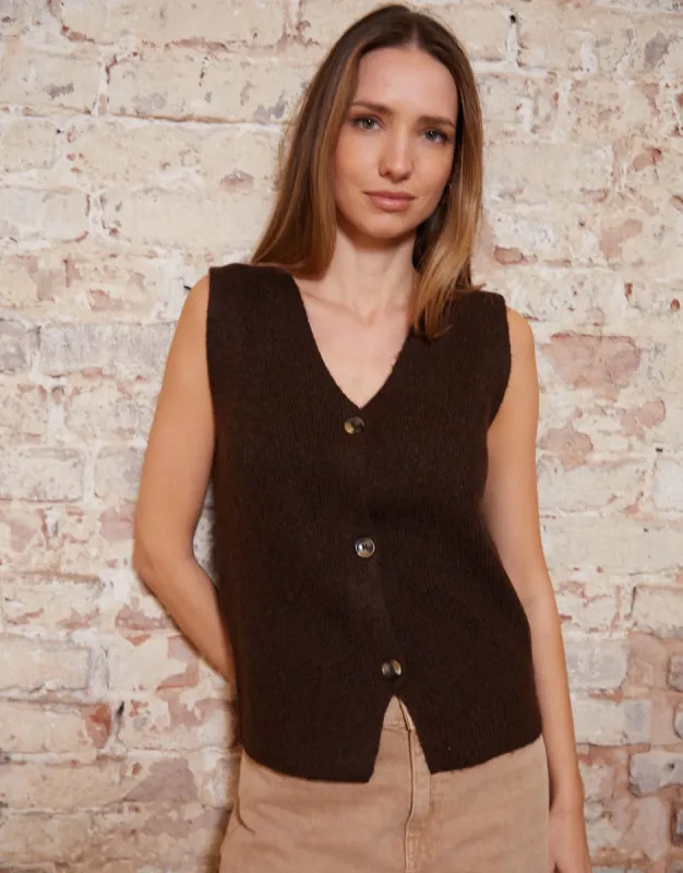 Women's Chocolate Knitted Waistcoat sold by Threadbare