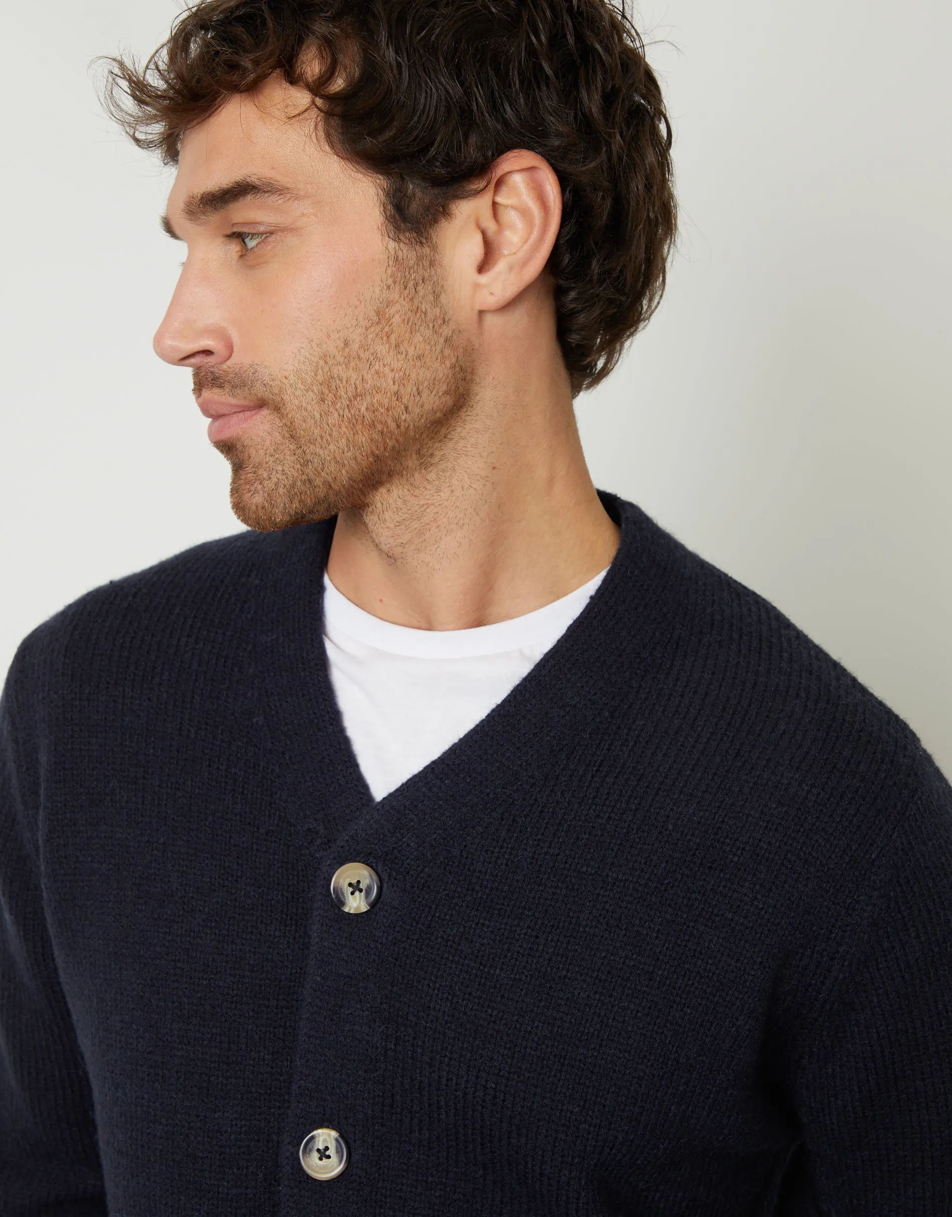 Navy Knitted V-Neck Cardigan sold by Threadbare product image thumbnail 4