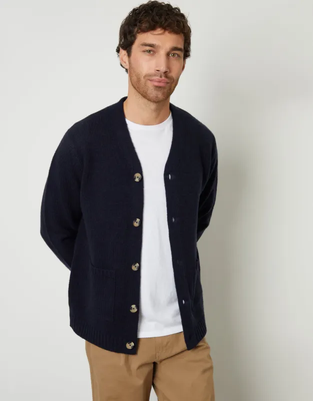 Navy Knitted V-Neck Cardigan sold by Threadbare