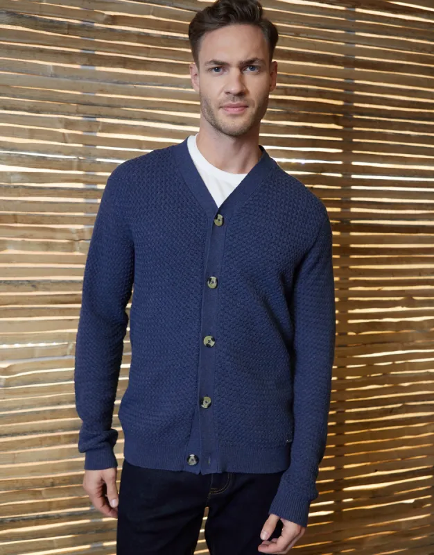 Denim Blue Basket Stitch Cardigan sold by Threadbare