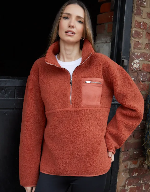 Threadbare Women's Rust Orange Half Zip Borg Fleece sold by Threadbare