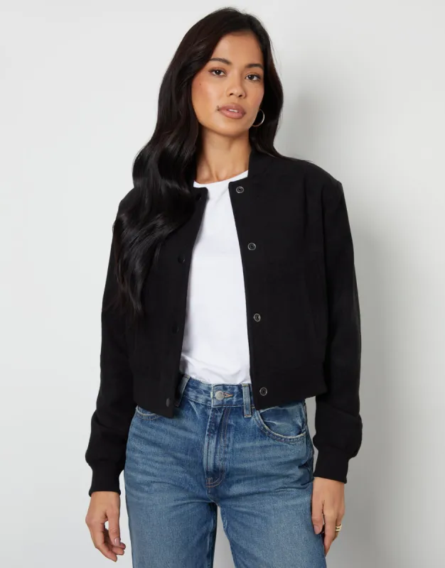 Threadbare Women's Black Brushed Cropped Bomber Jacket sold by Threadbare