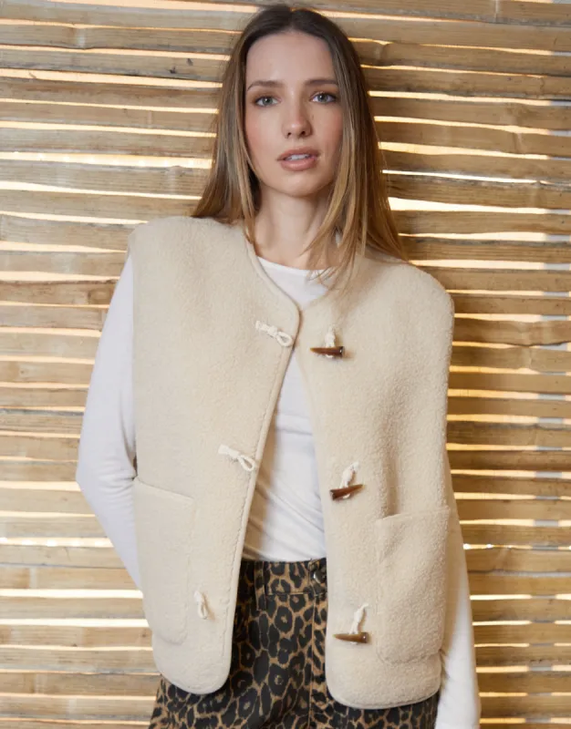 Ecru Toggle Fleece Borg Gilet sold by Threadbare