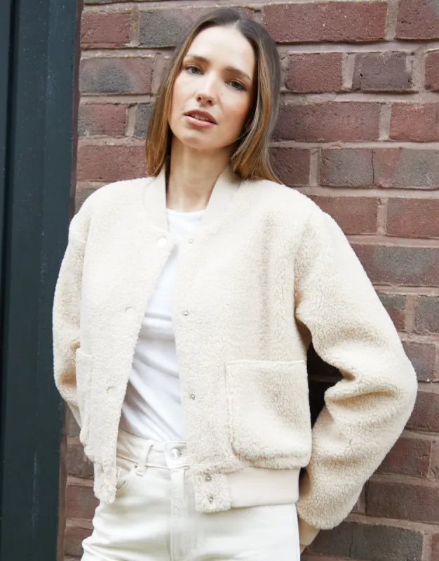 Threadbare Women's Ecru Borg Bomber Jacket made by Threadbare