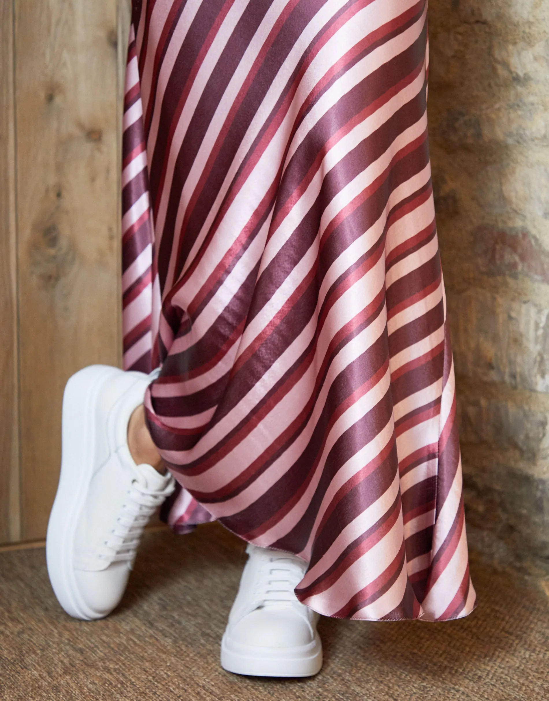 Threadbare Women's Burgundy Stripe Print Maxi Satin Slip Skirt sold by Threadbare product image thumbnail 4
