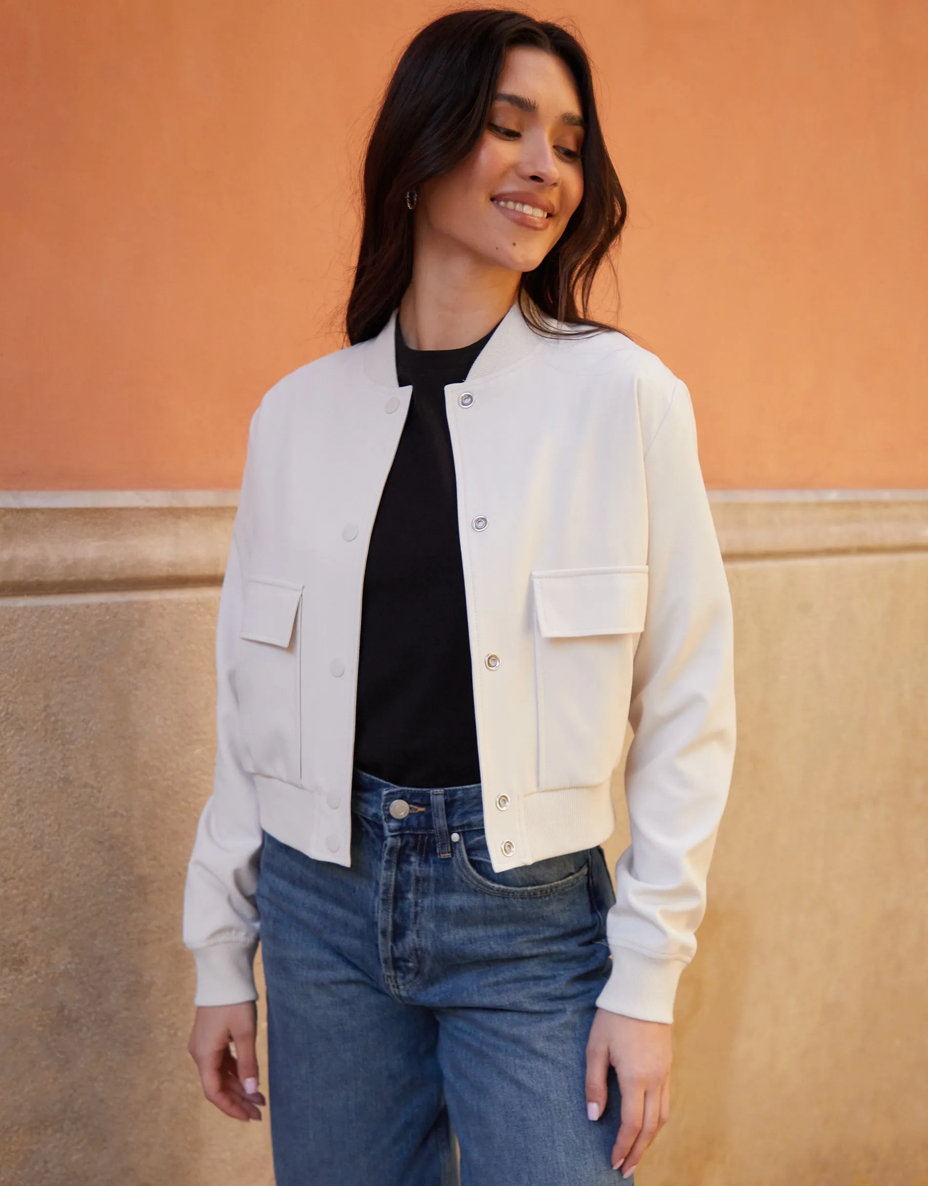 Threadbare Women's Ecru Patch Pocket Bomber Jacket sold by Threadbare product image thumbnail 3