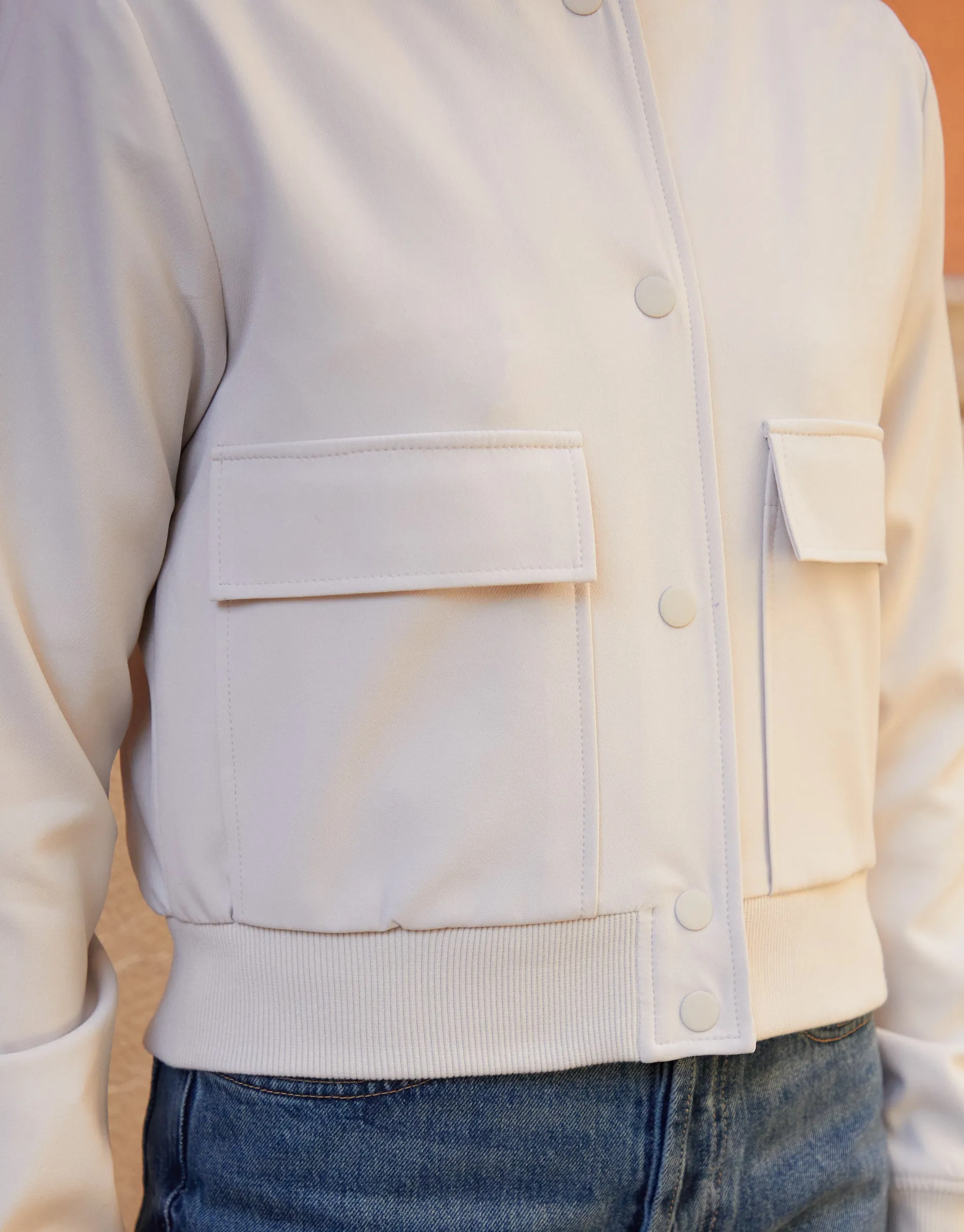 Threadbare Women's Ecru Patch Pocket Bomber Jacket sold by Threadbare product image thumbnail 4