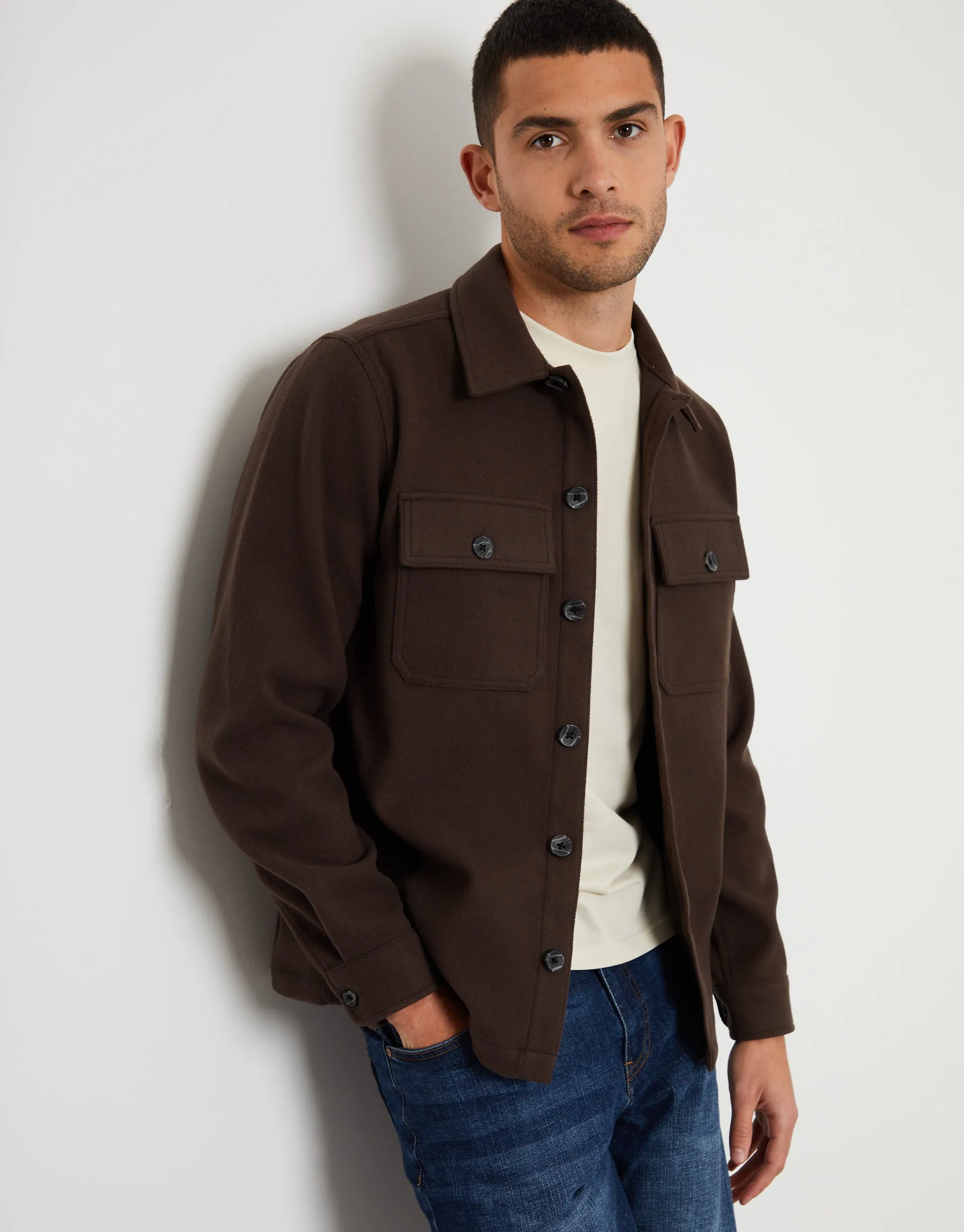 Chocolate Brown Faux Wool Button Up Shacket sold by Threadbare product image thumbnail 5