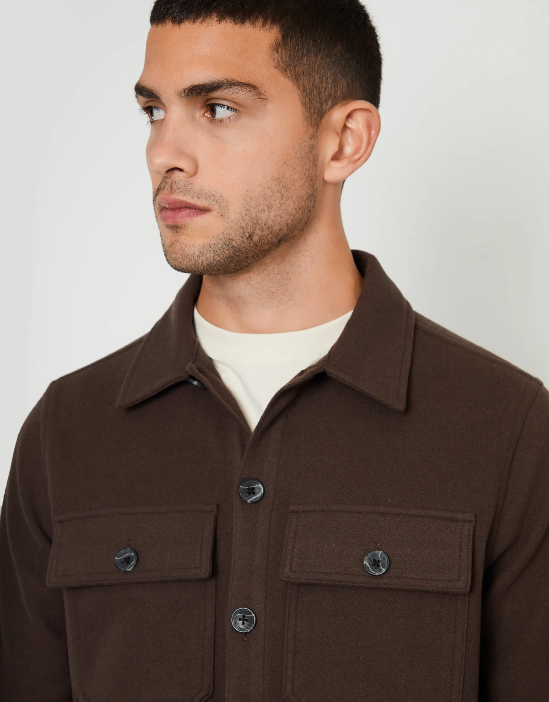 Chocolate Brown Faux Wool Button Up Shacket sold by Threadbare product image thumbnail 4