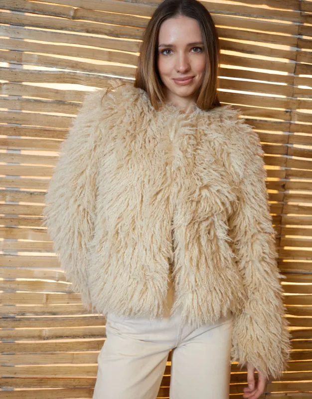 Stone Mongolian Faux Fur Coat sold by Threadbare