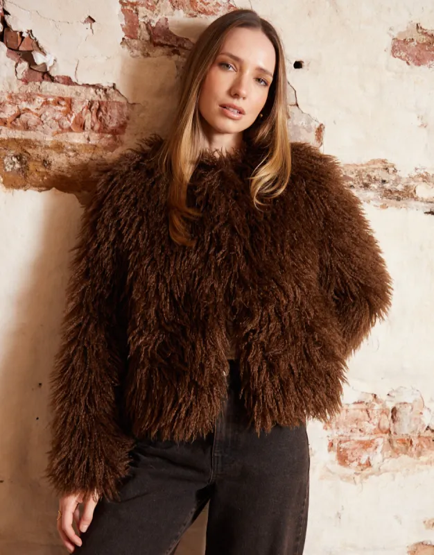 Threadbare Women's Chocolate Brown Mongolian Faux Fur Coat sold by Threadbare