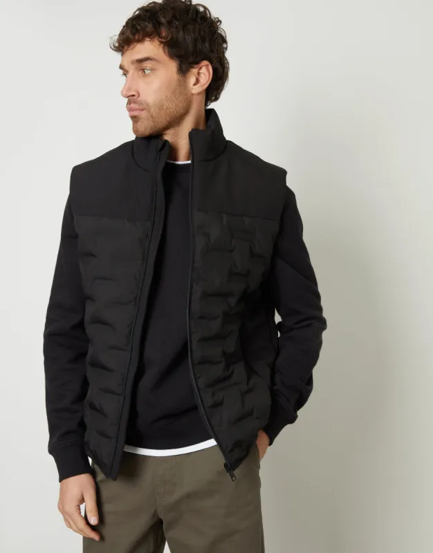 Black Quilted Panel Funnel Neck Gilet sold by Threadbare