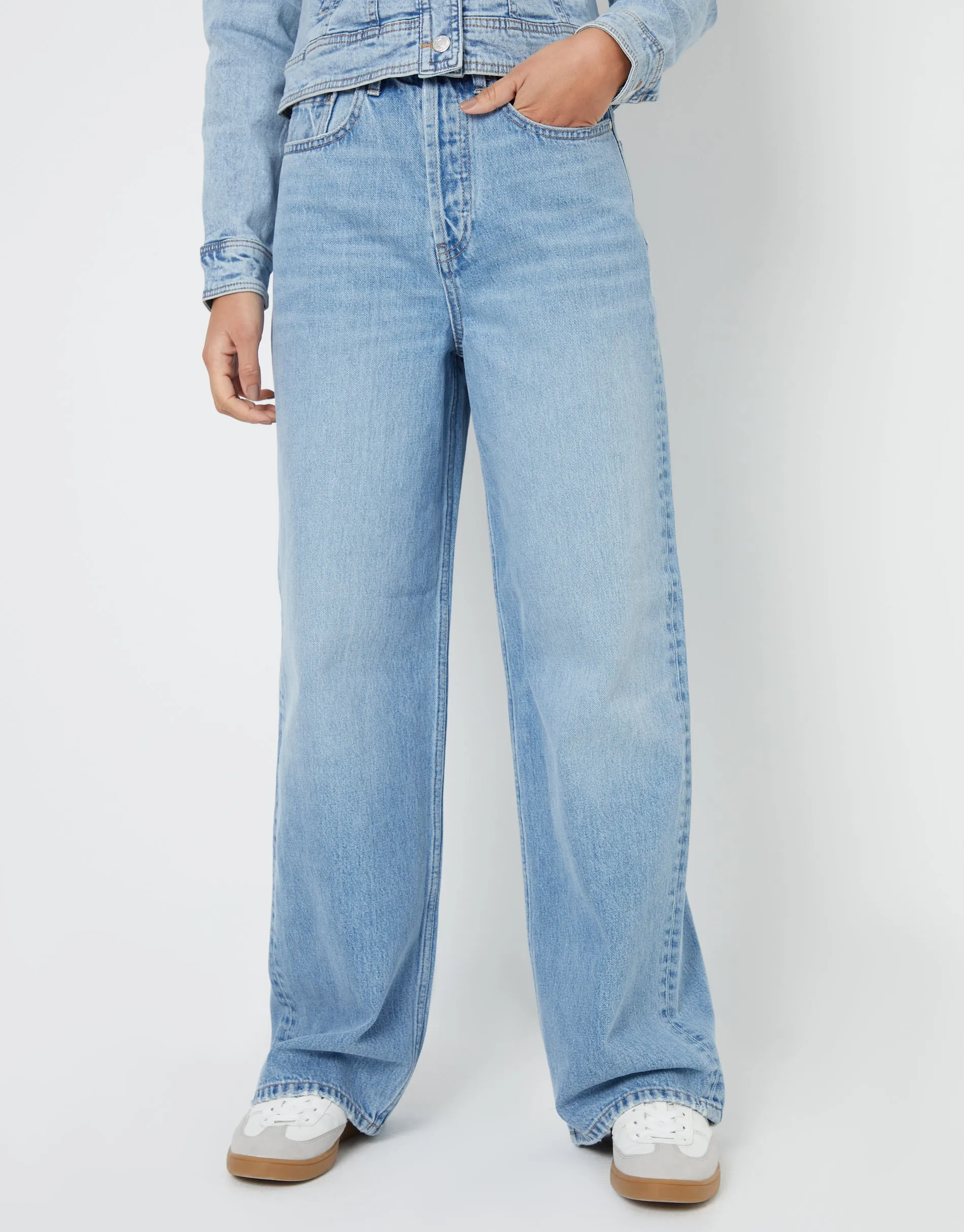 Light Wash Baggy Wide Leg Jeans sold by Threadbare
