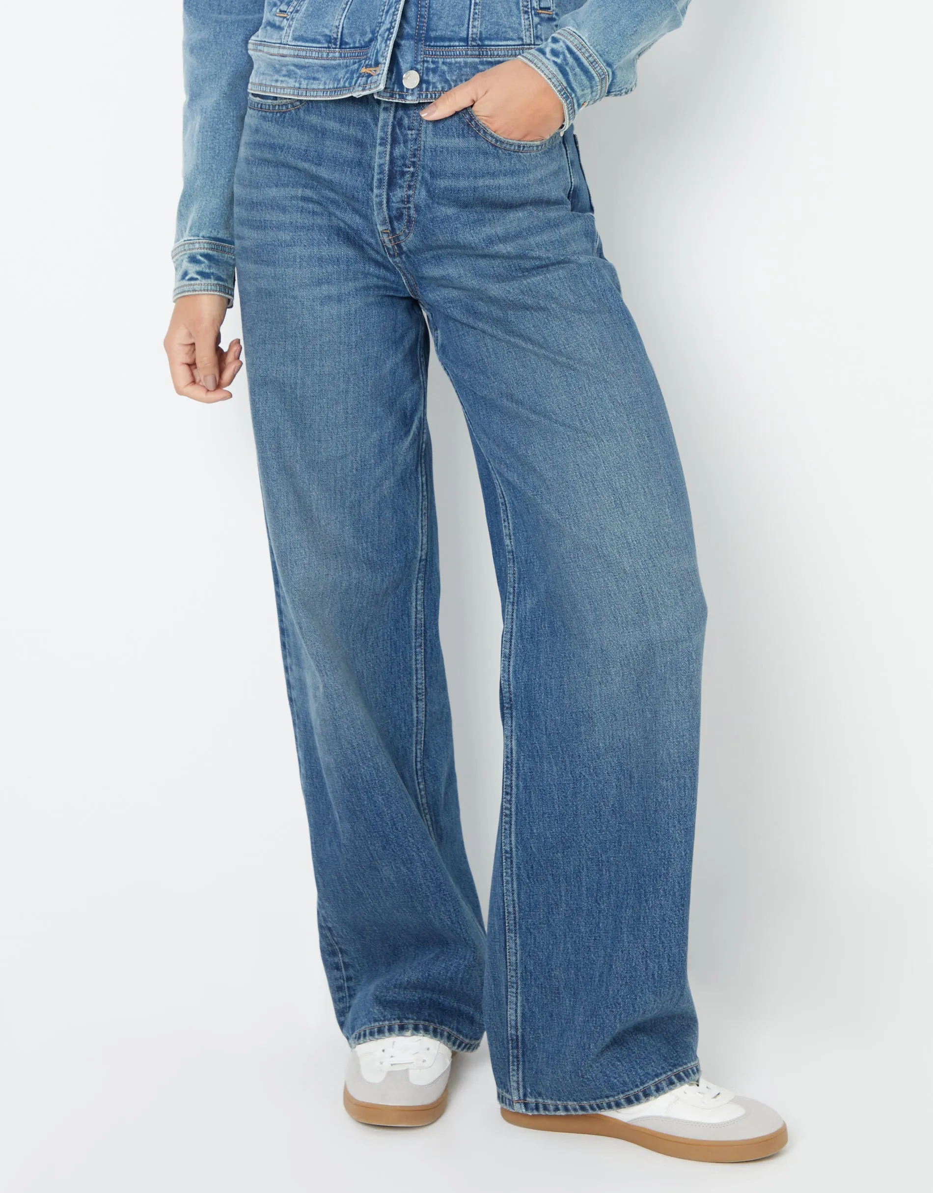Mid Wash Baggy Wide Leg Jeans sold by Threadbare