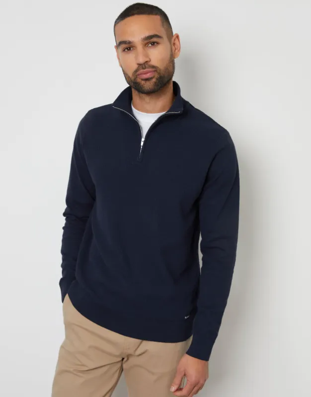 Threadbare Men's Navy Basket Stitch Mock T-Shirt Quarter Zip Jumper sold by Threadbare