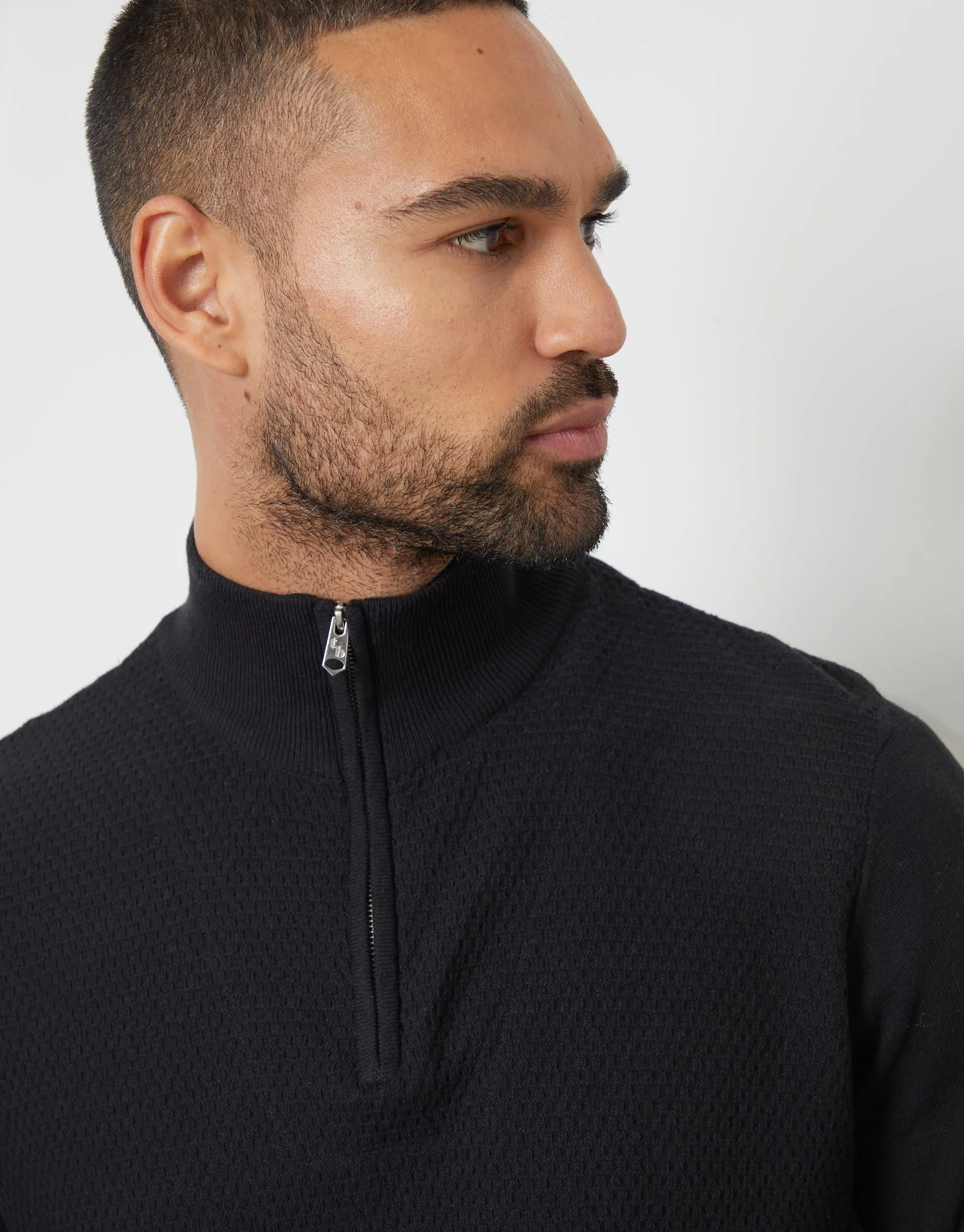 Threadbare Men's Black Basket Stitch Mock T-Shirt Quarter Zip Jumper sold by Threadbare product image thumbnail 4