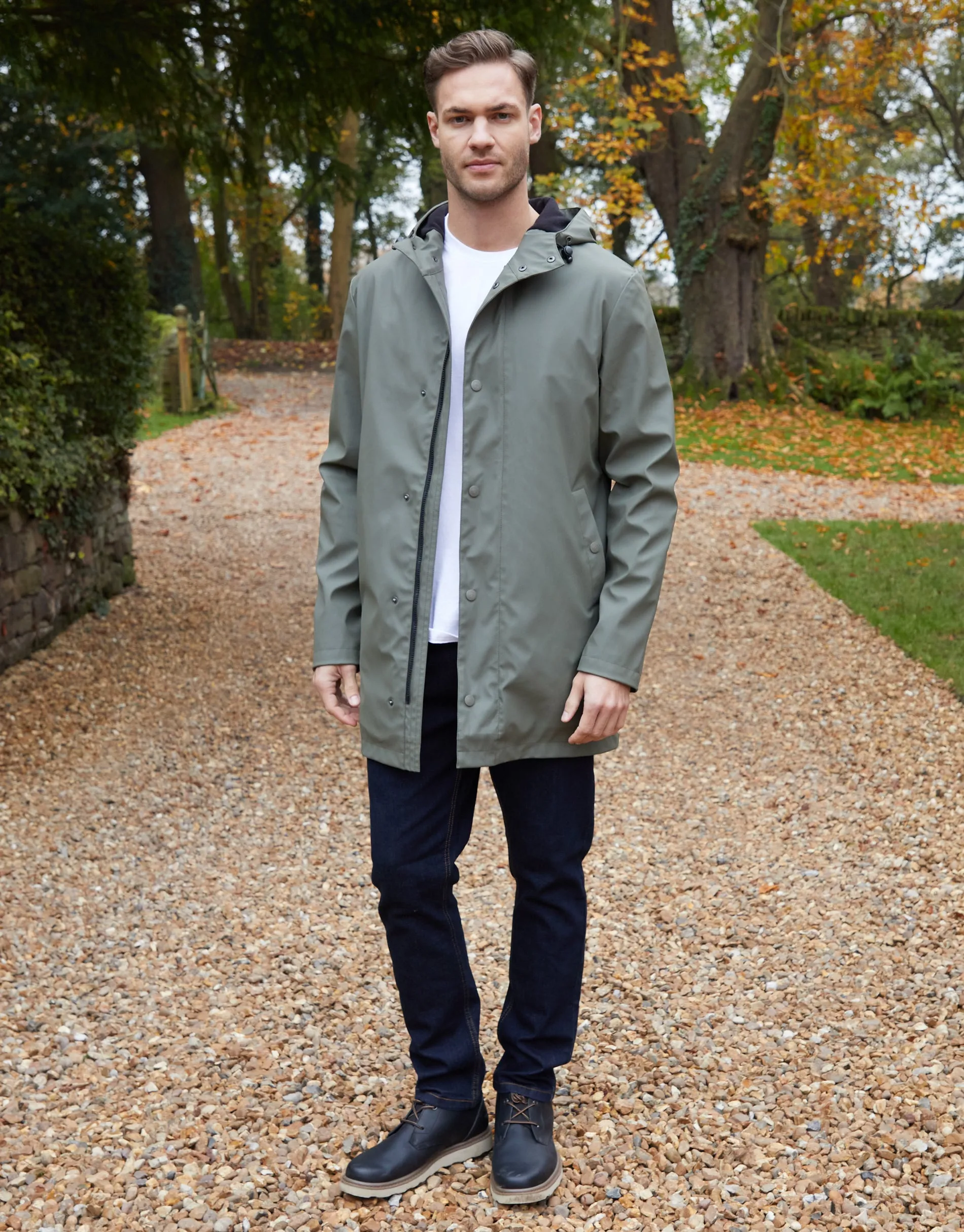 Khaki Green Microfleece Lined Longline Hooded Raincoat sold by Threadbare product image thumbnail 3