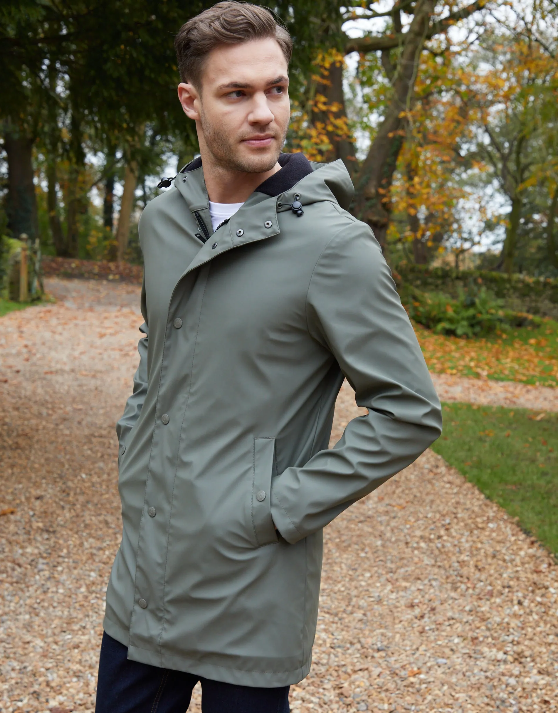 Khaki Green Microfleece Lined Longline Hooded Raincoat sold by Threadbare product image thumbnail 4