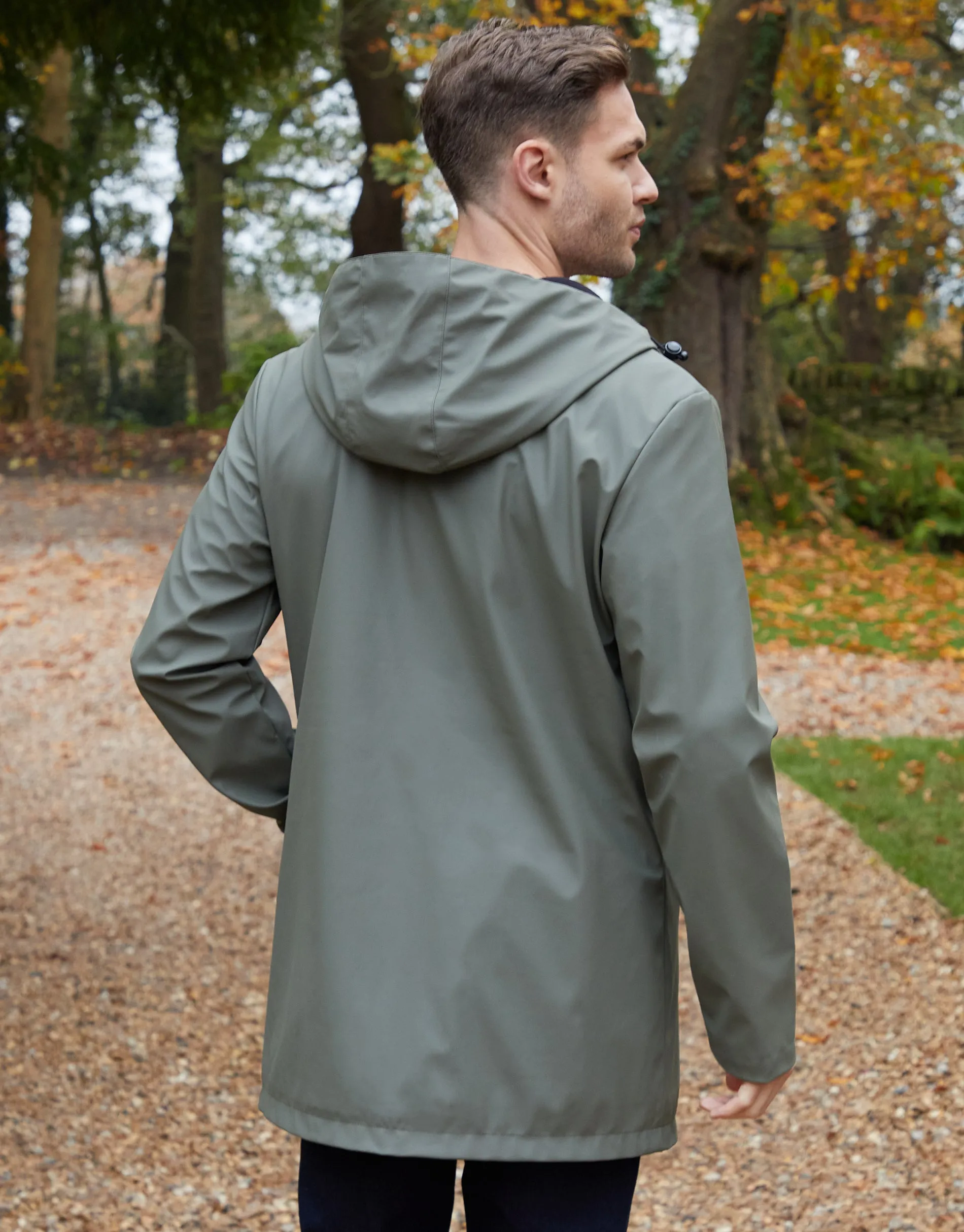 Khaki Green Microfleece Lined Longline Hooded Raincoat sold by Threadbare product image thumbnail 2