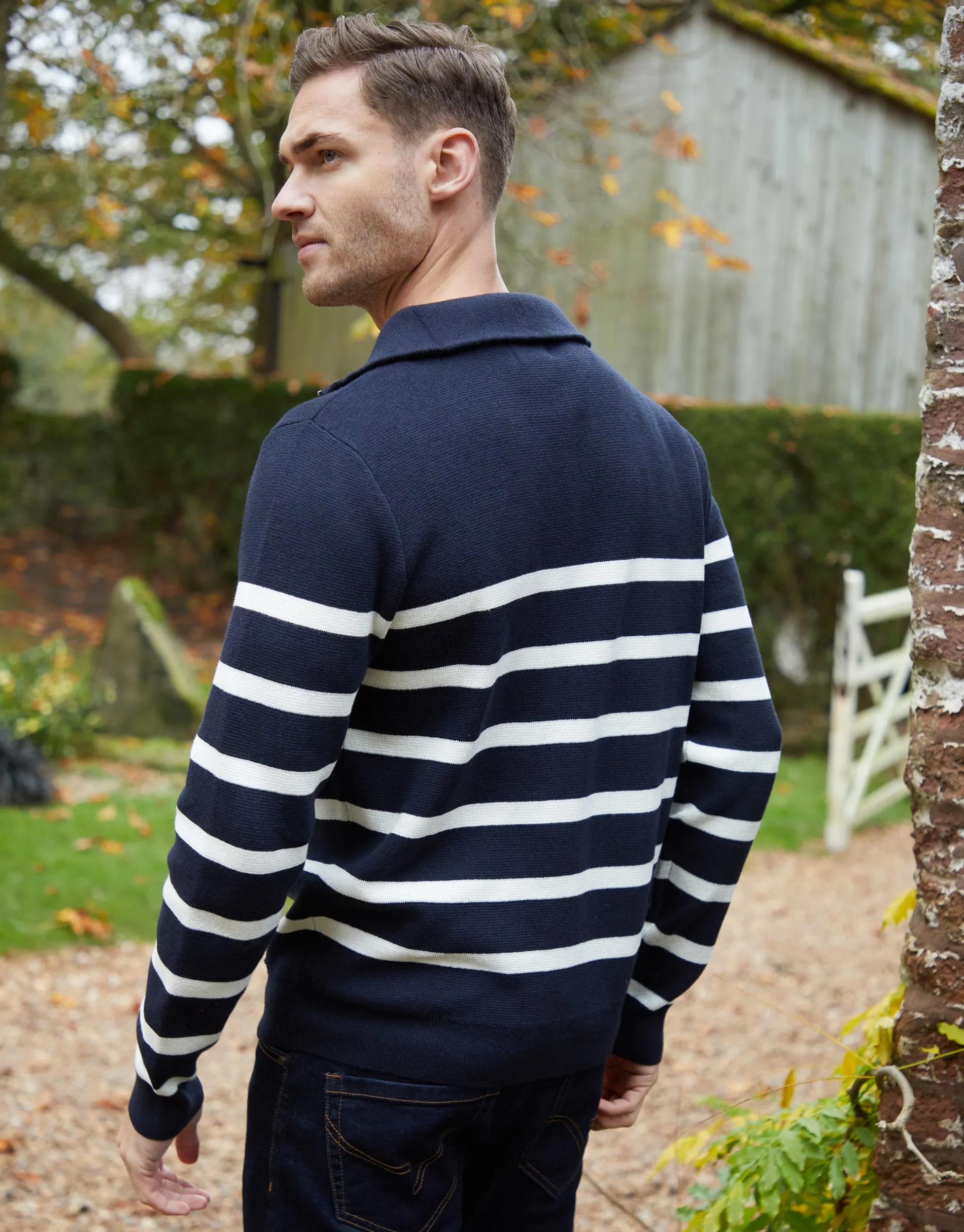 Navy Striped Knitted Quarter Zip Jumper sold by Threadbare product image thumbnail 2