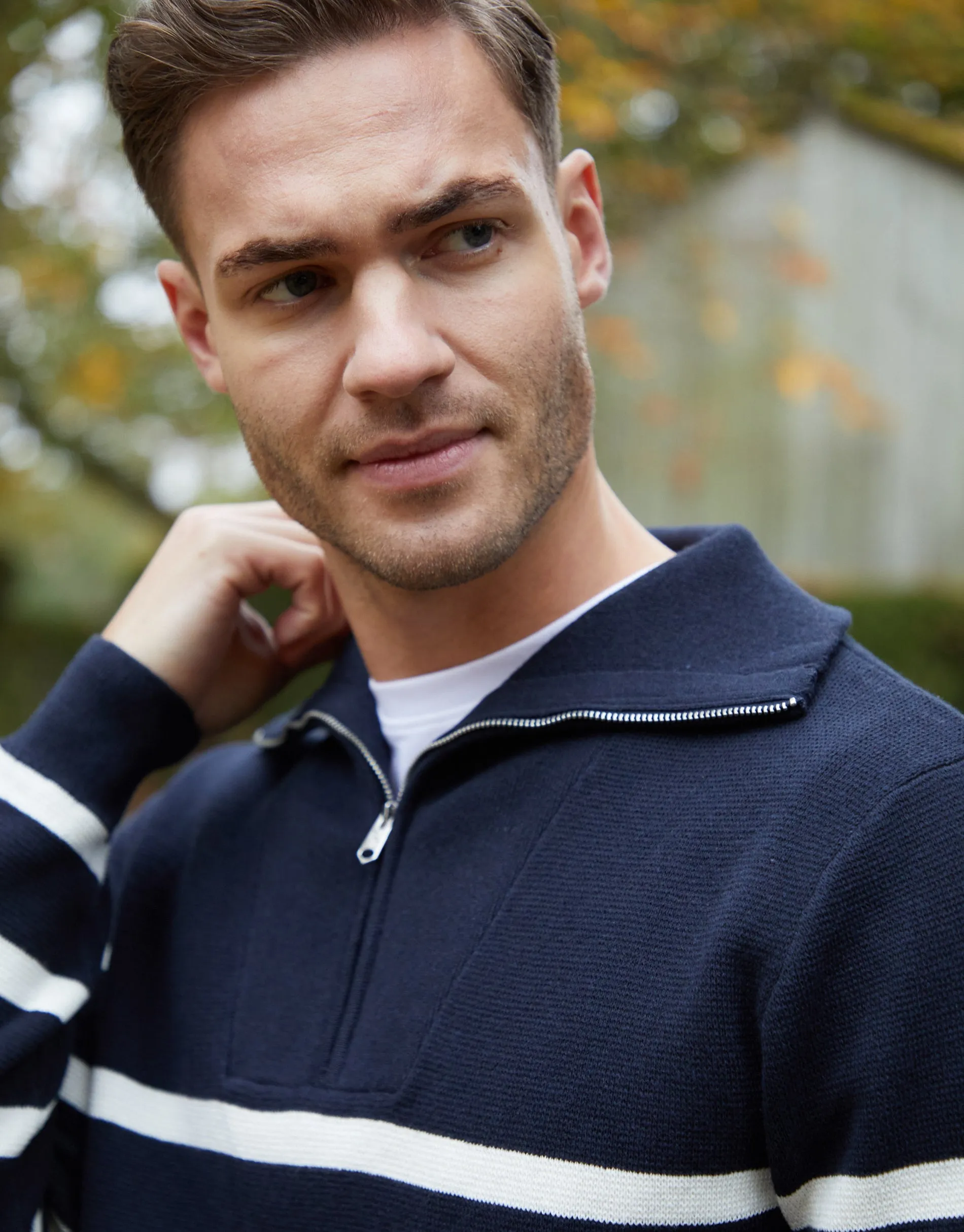 Navy Striped Knitted Quarter Zip Jumper sold by Threadbare product image thumbnail 4