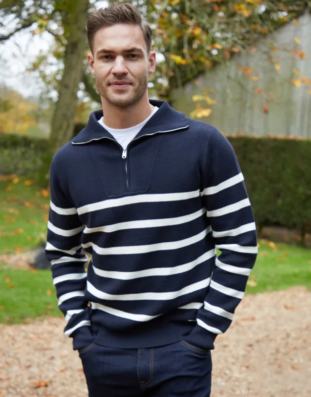 Navy Striped Knitted Quarter Zip Jumper sold by Threadbare