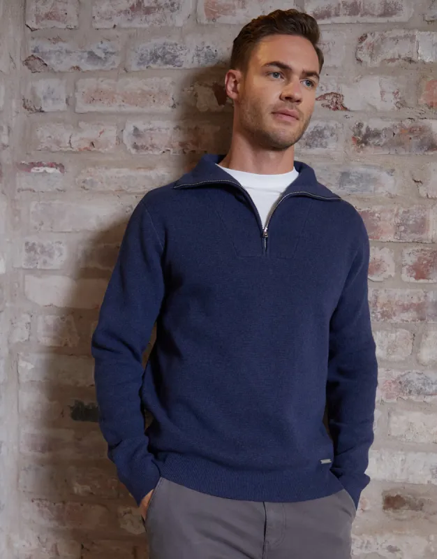 Navy Rib Panel Quarter Zip Jumper sold by Threadbare