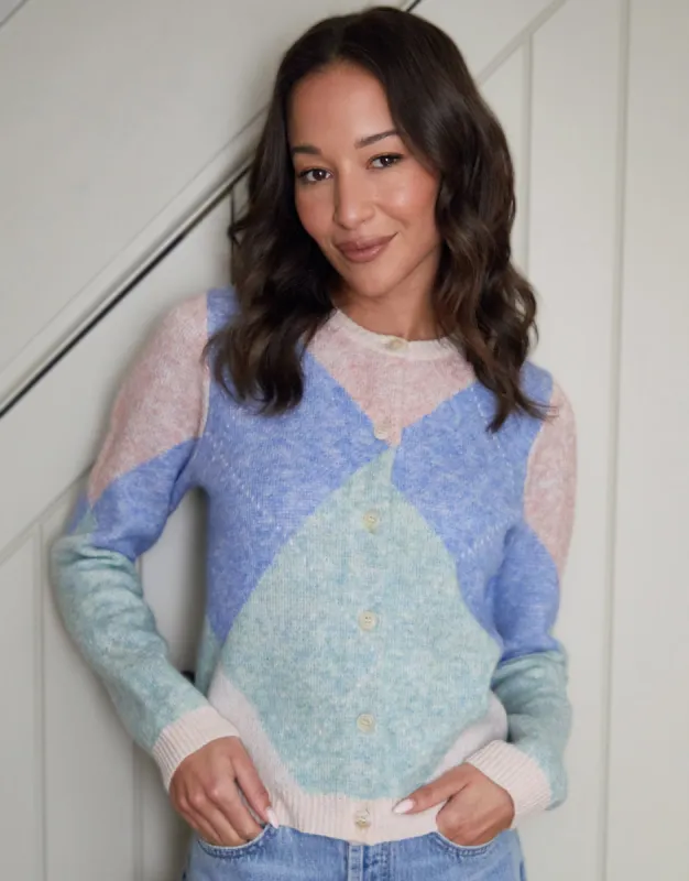 Threadbare Women's Multi Argyle Button Up Knitted Cardigan sold by Threadbare